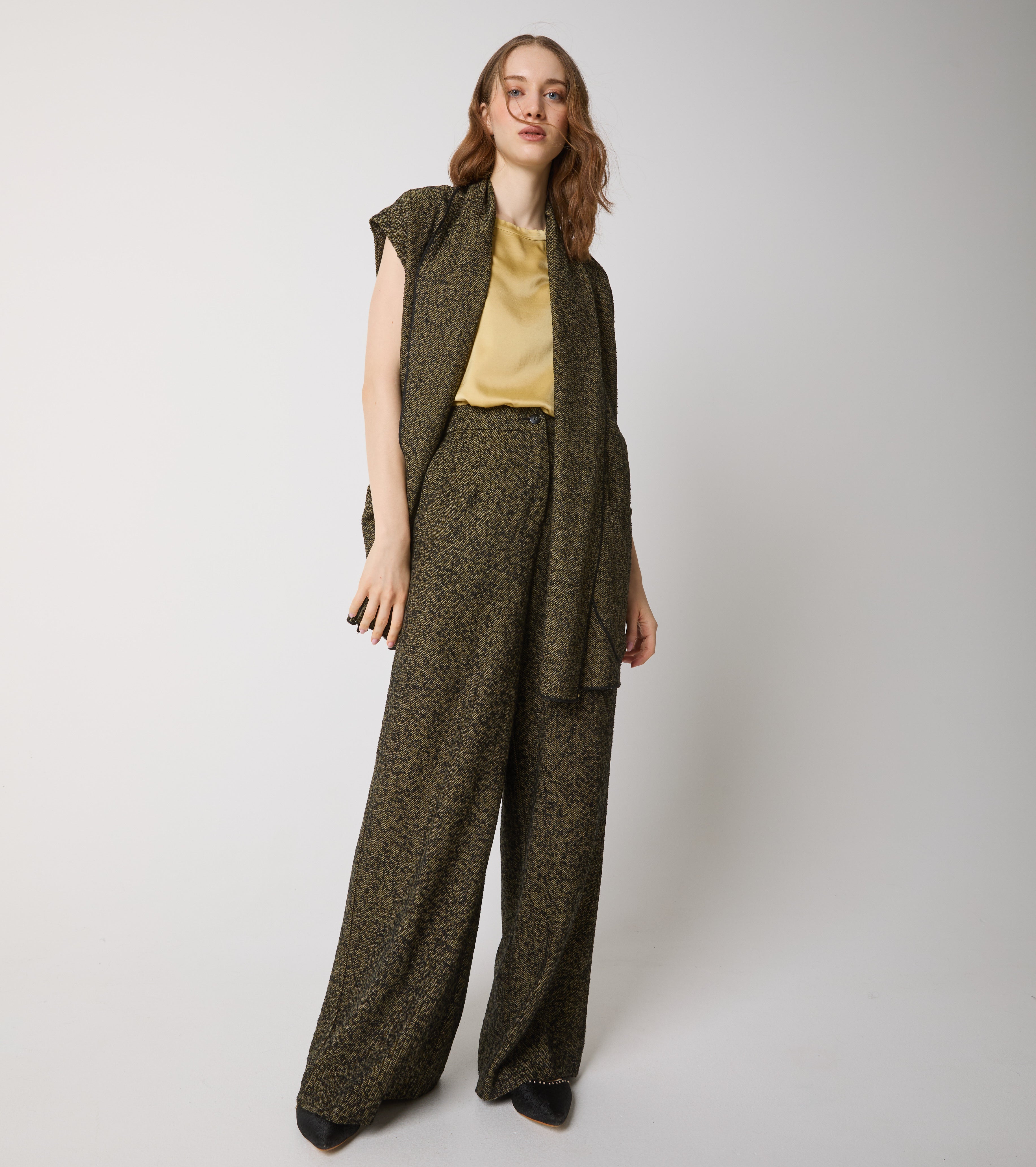 Pantaloni in cotone chevron con pinces