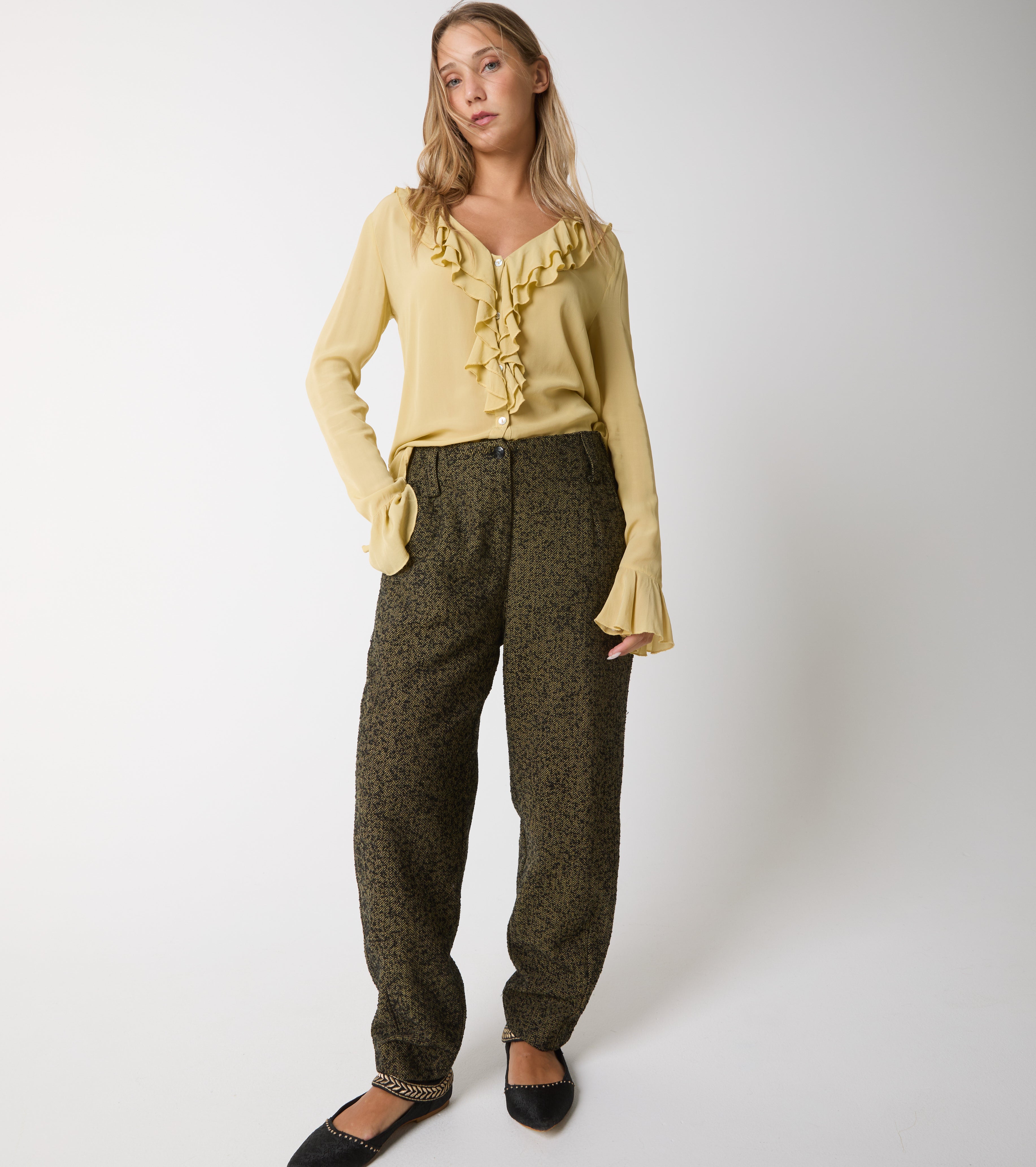 Pantaloni cropped in cotone con pinces