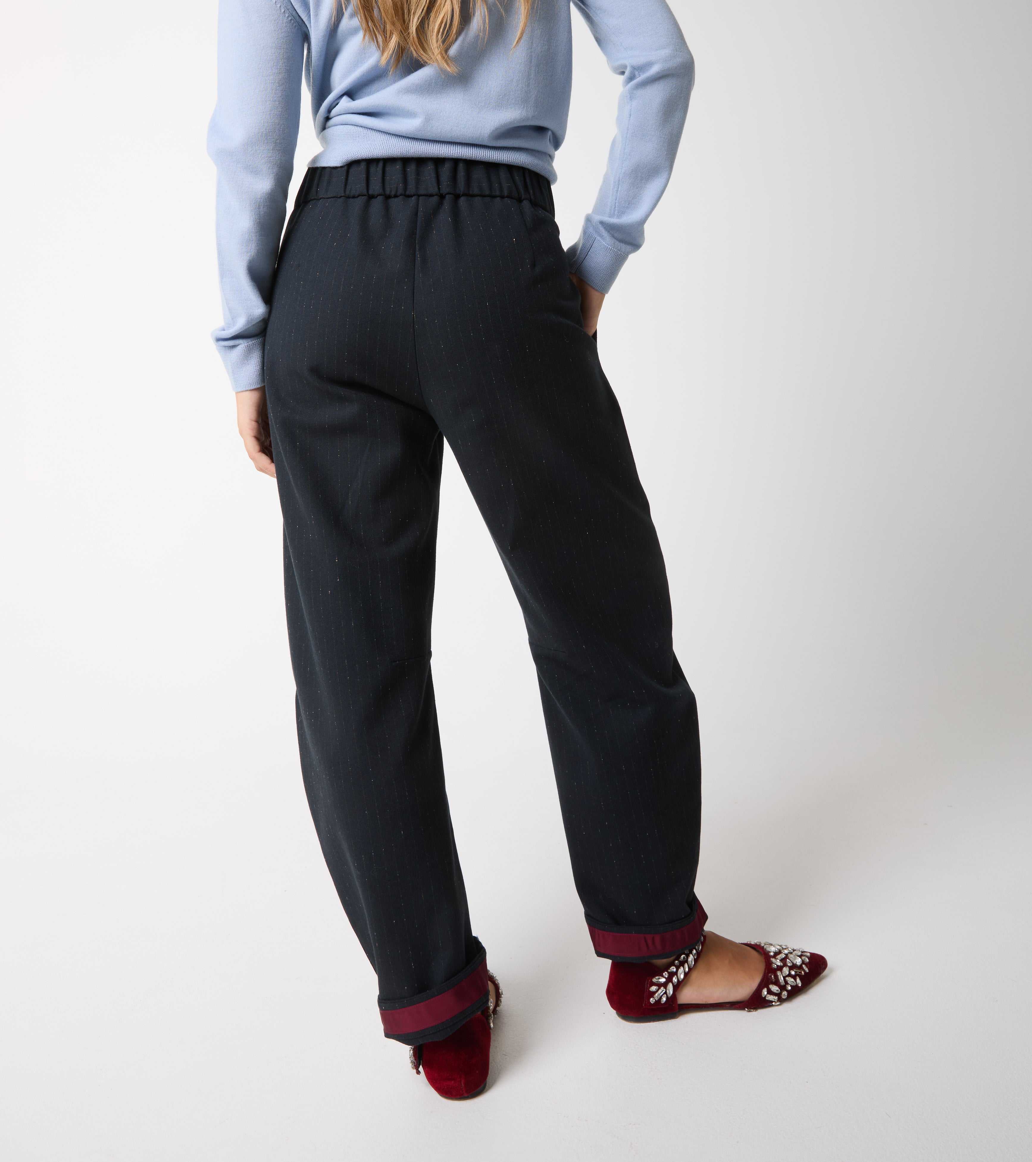 Pantaloni in cotone e lana gessati