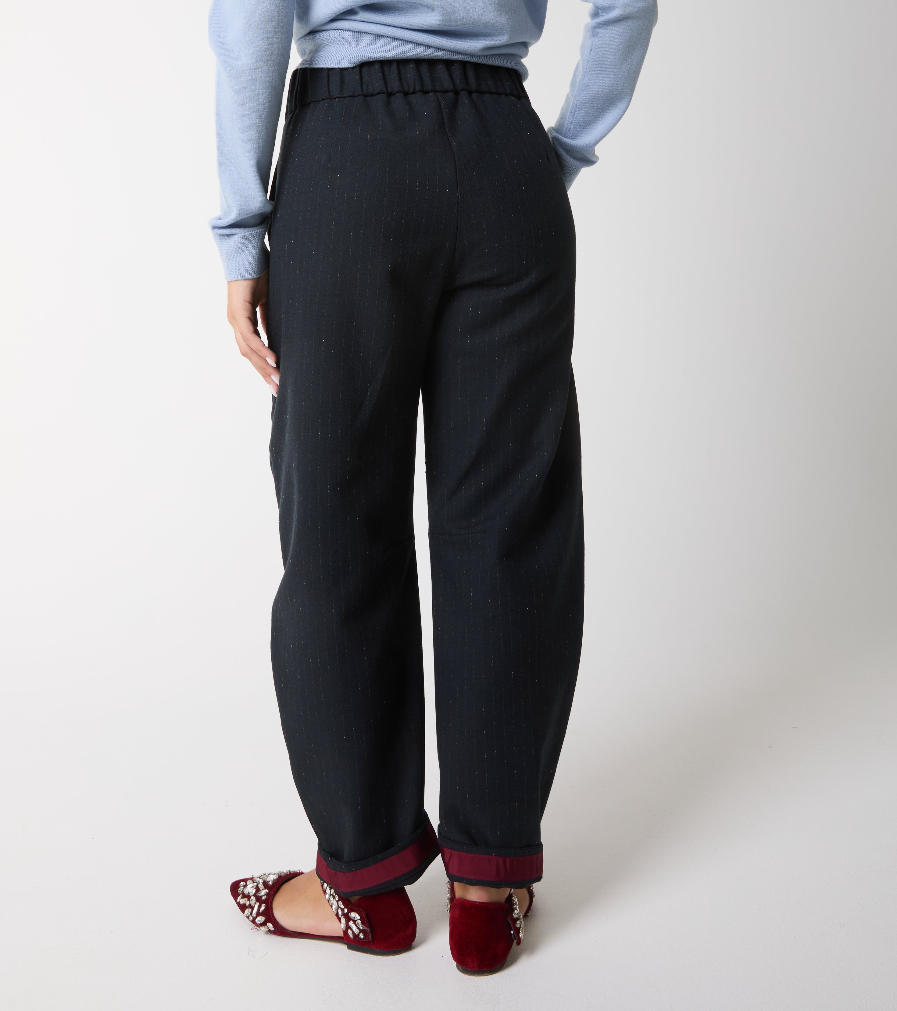 Pantaloni in cotone e lana gessati