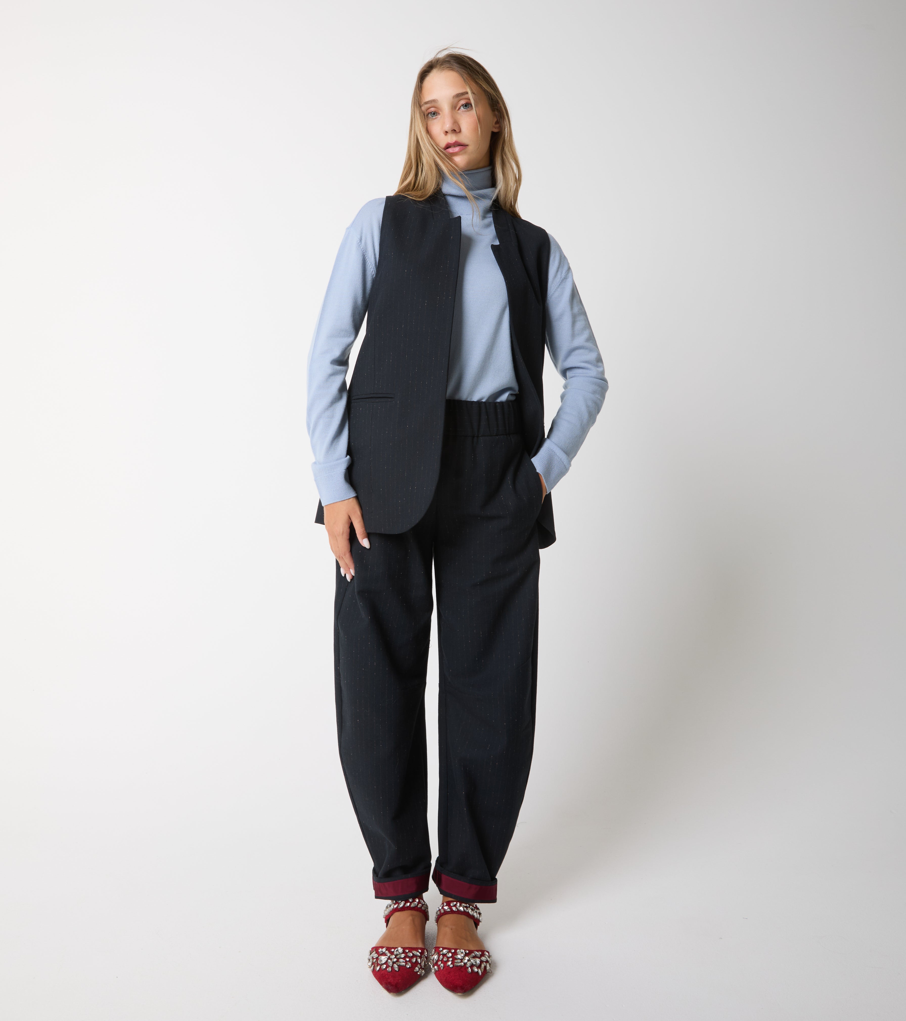 Pantaloni in cotone e lana gessati