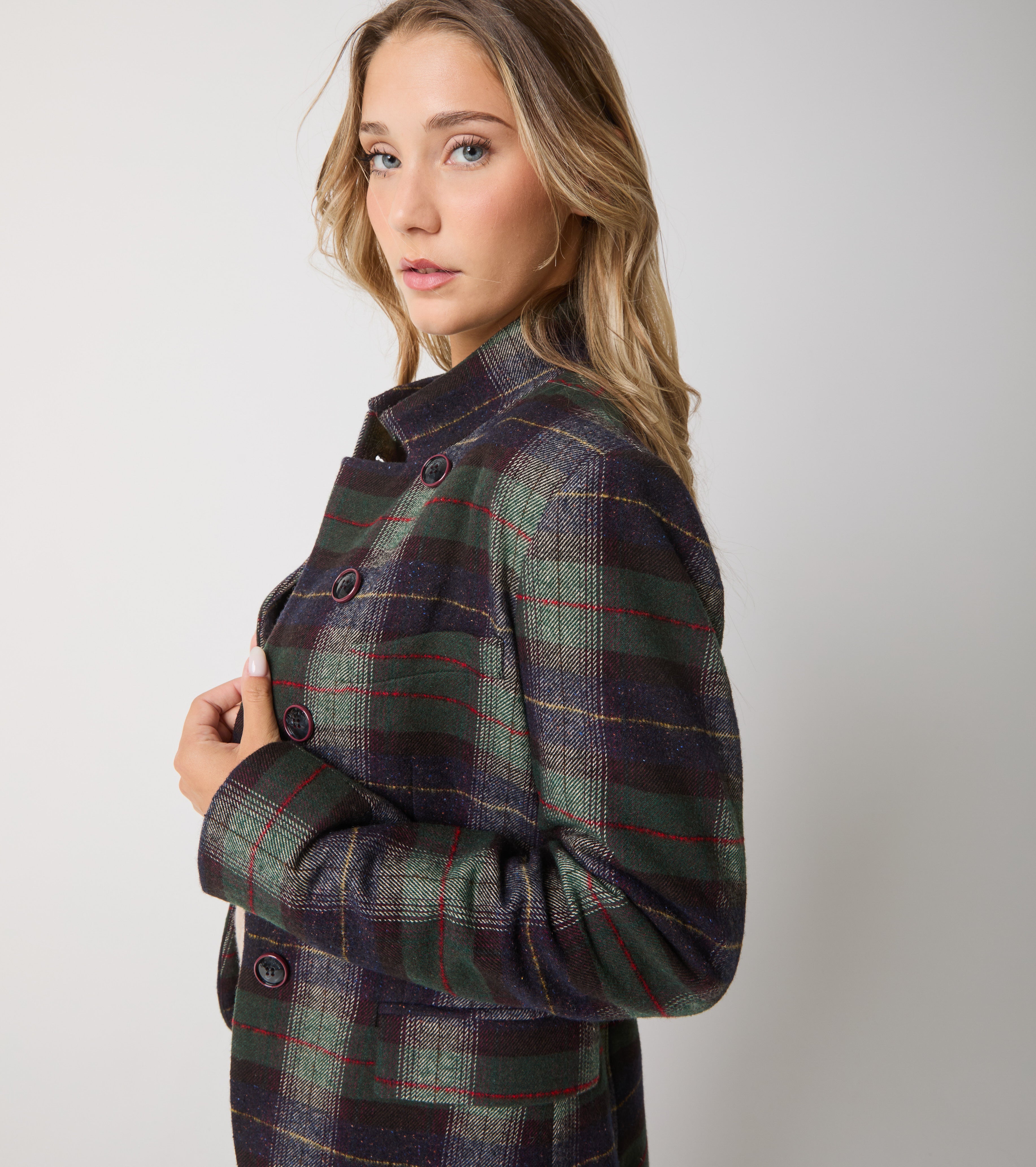 Giacca in misto cotone e lana check