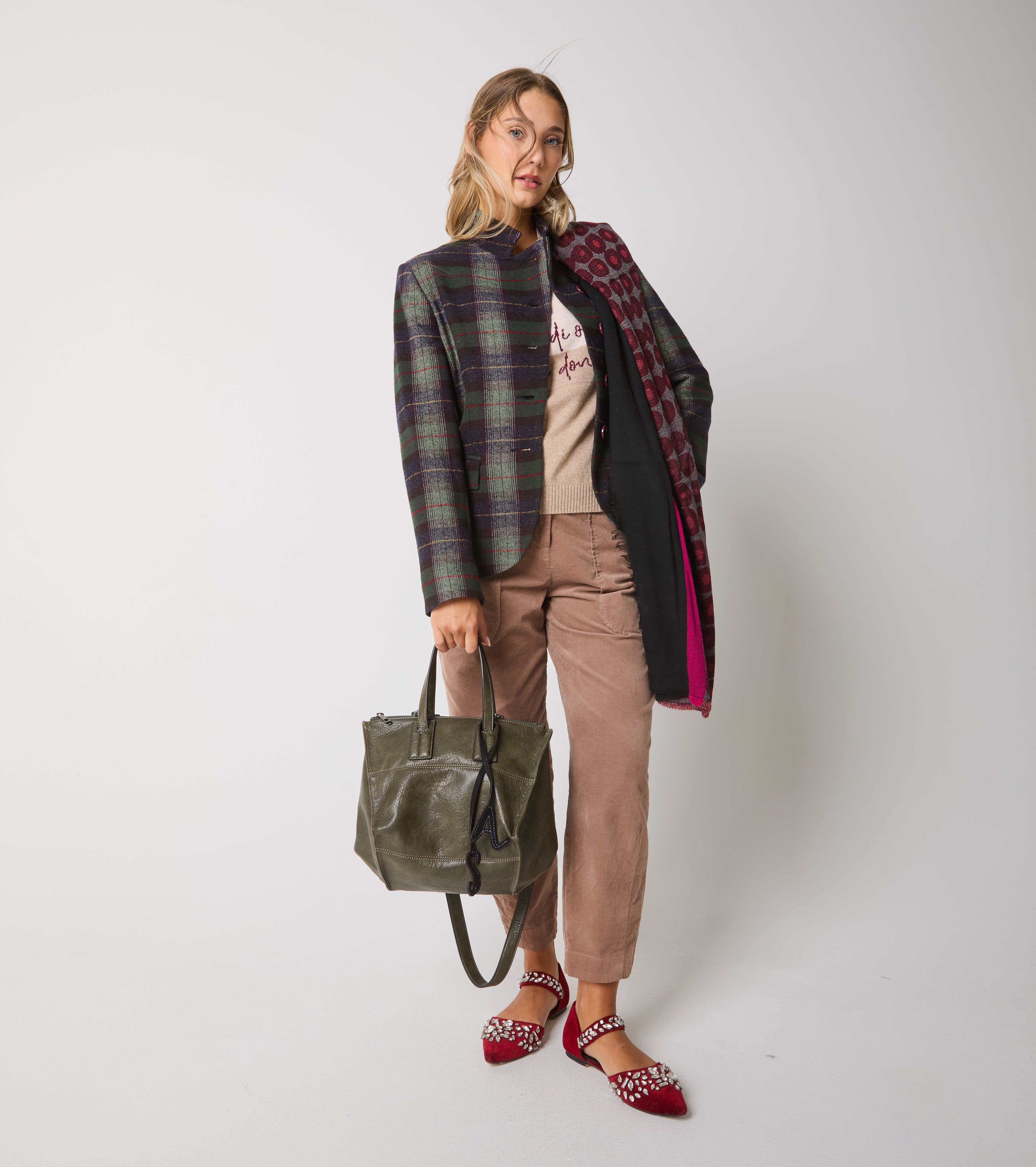 Giacca in misto cotone e lana check