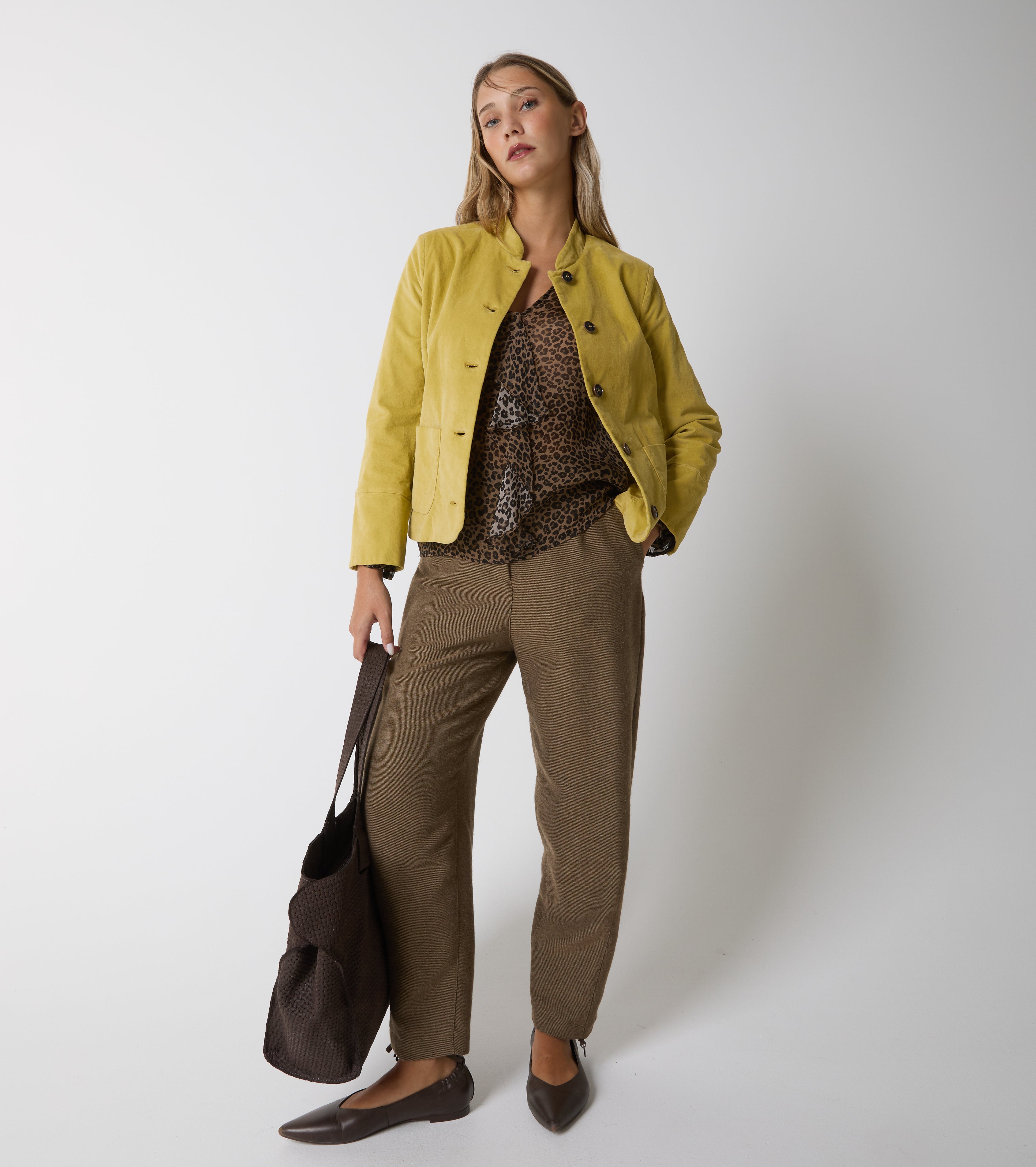 Blusa in seta stampata con rouches