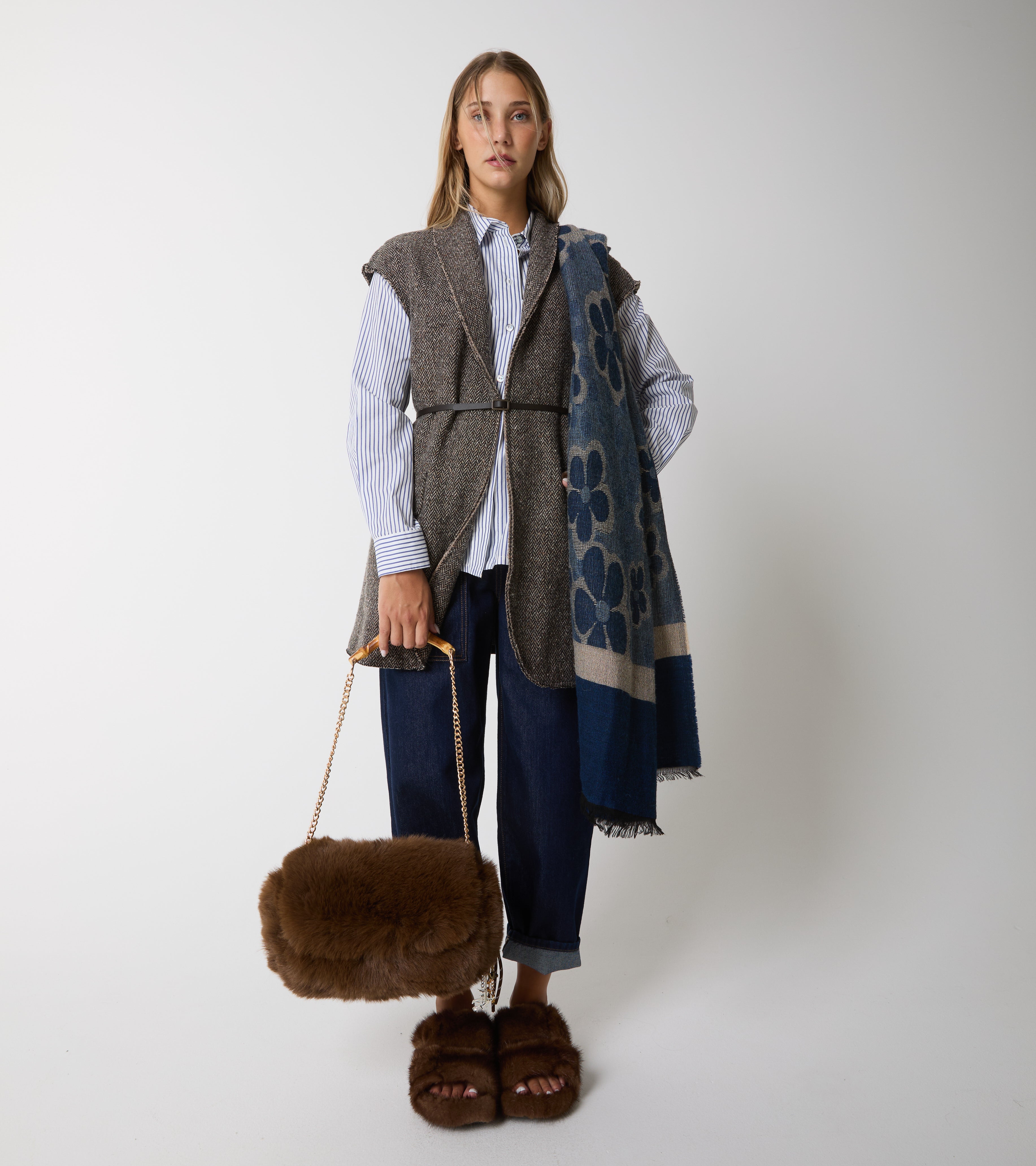 Camicia in cotone a righe con maniche lunghe