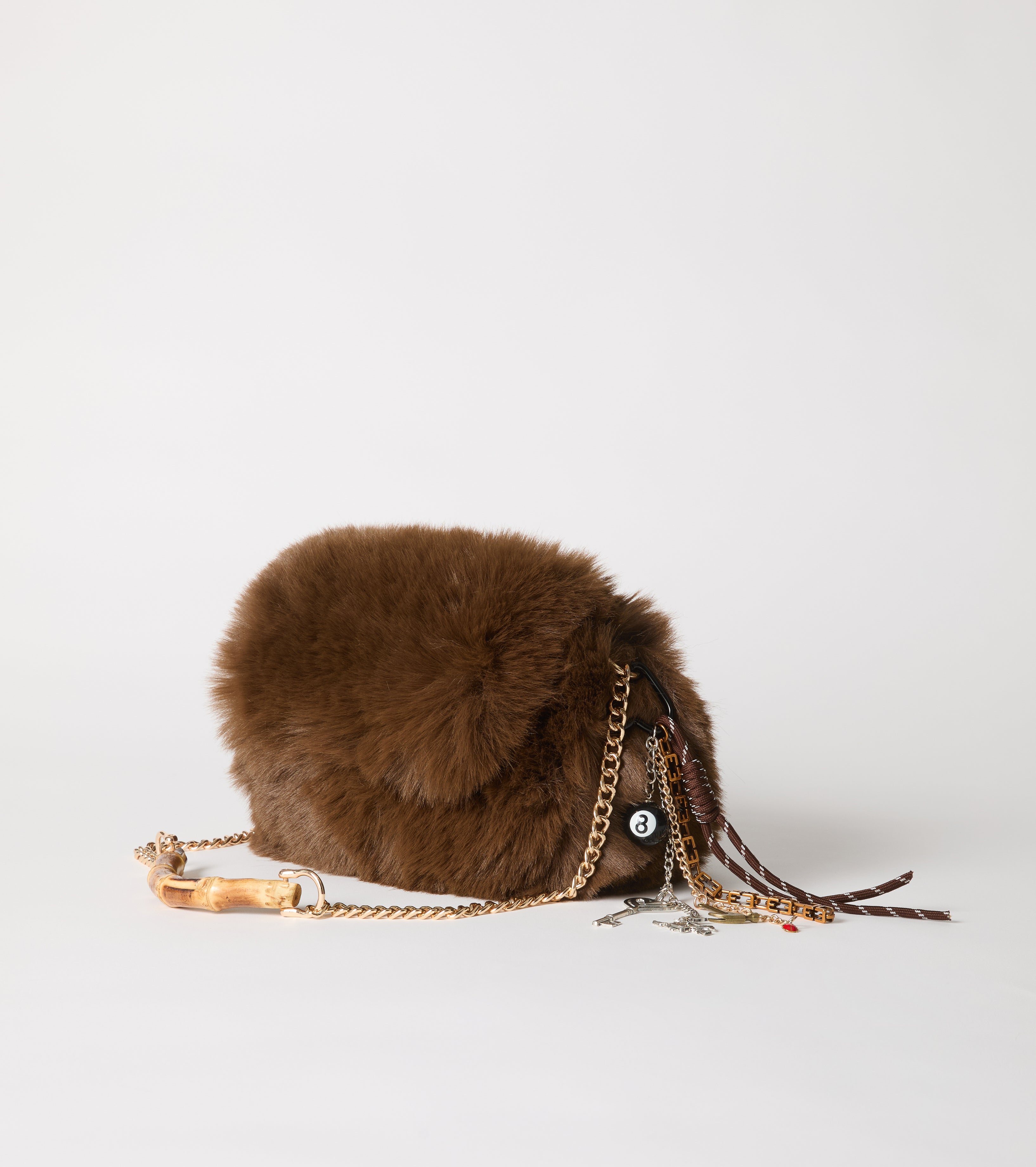 Faux fur crossbody bag with chain