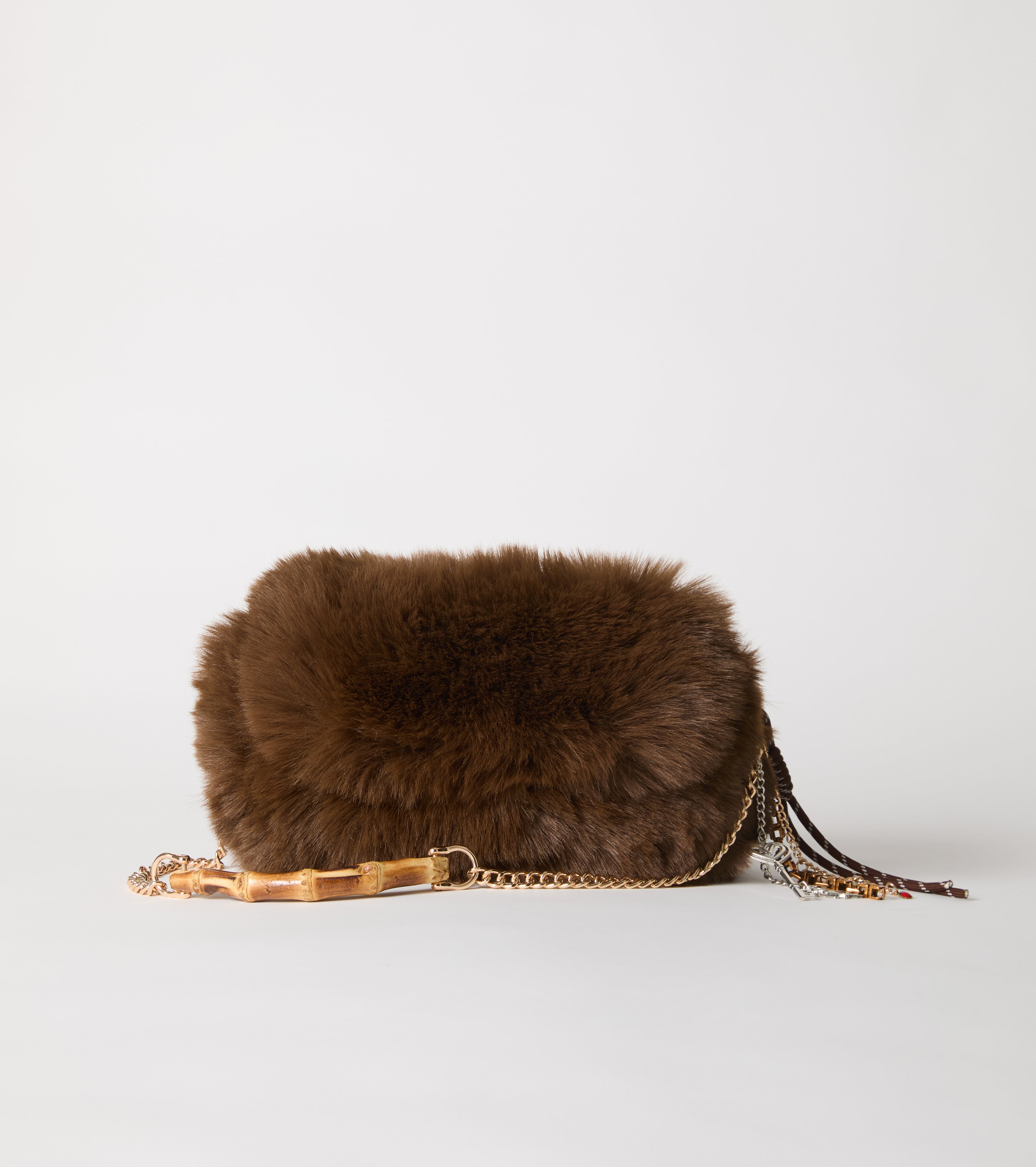 Faux fur crossbody bag with chain