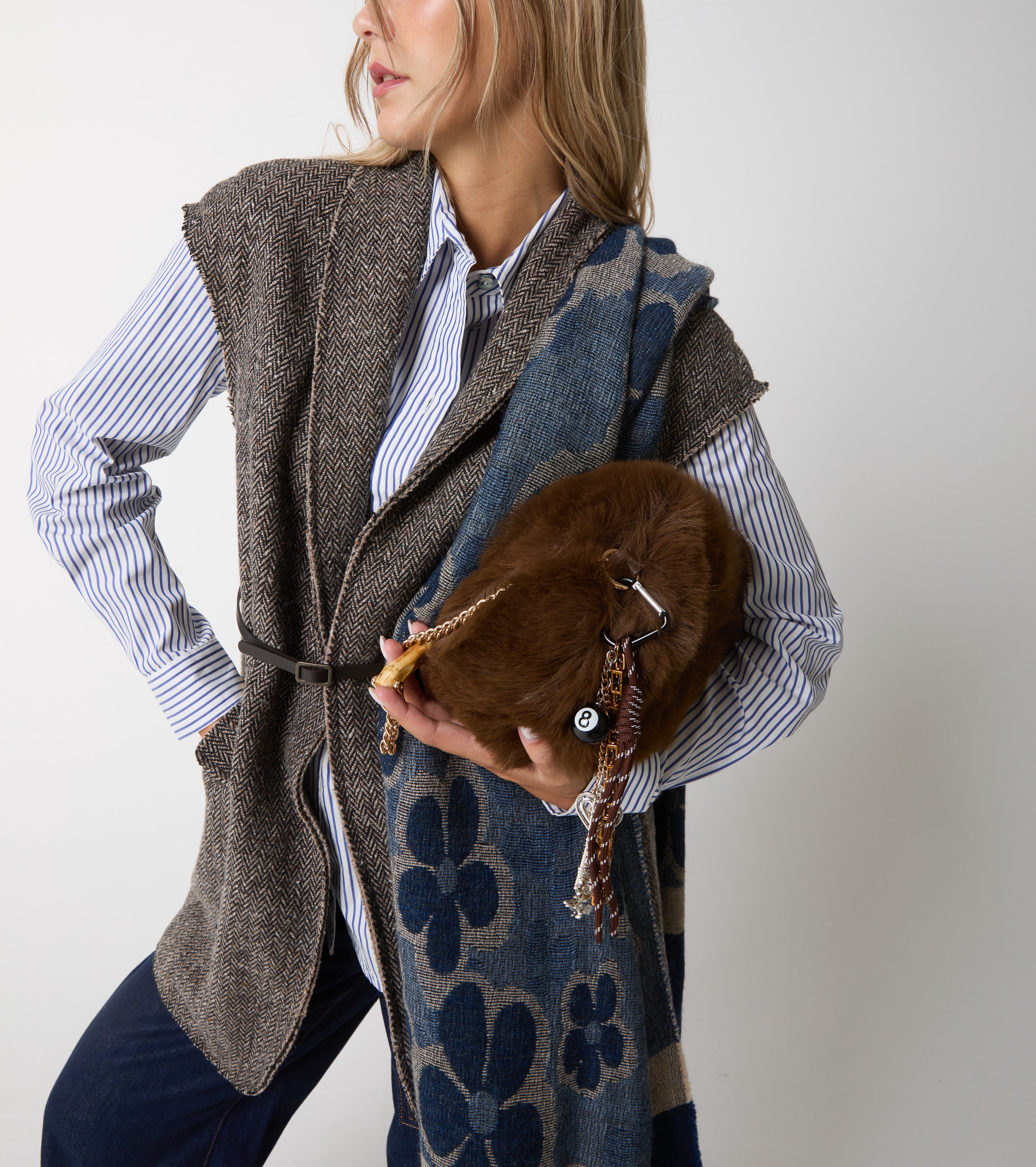 Faux fur crossbody bag with chain