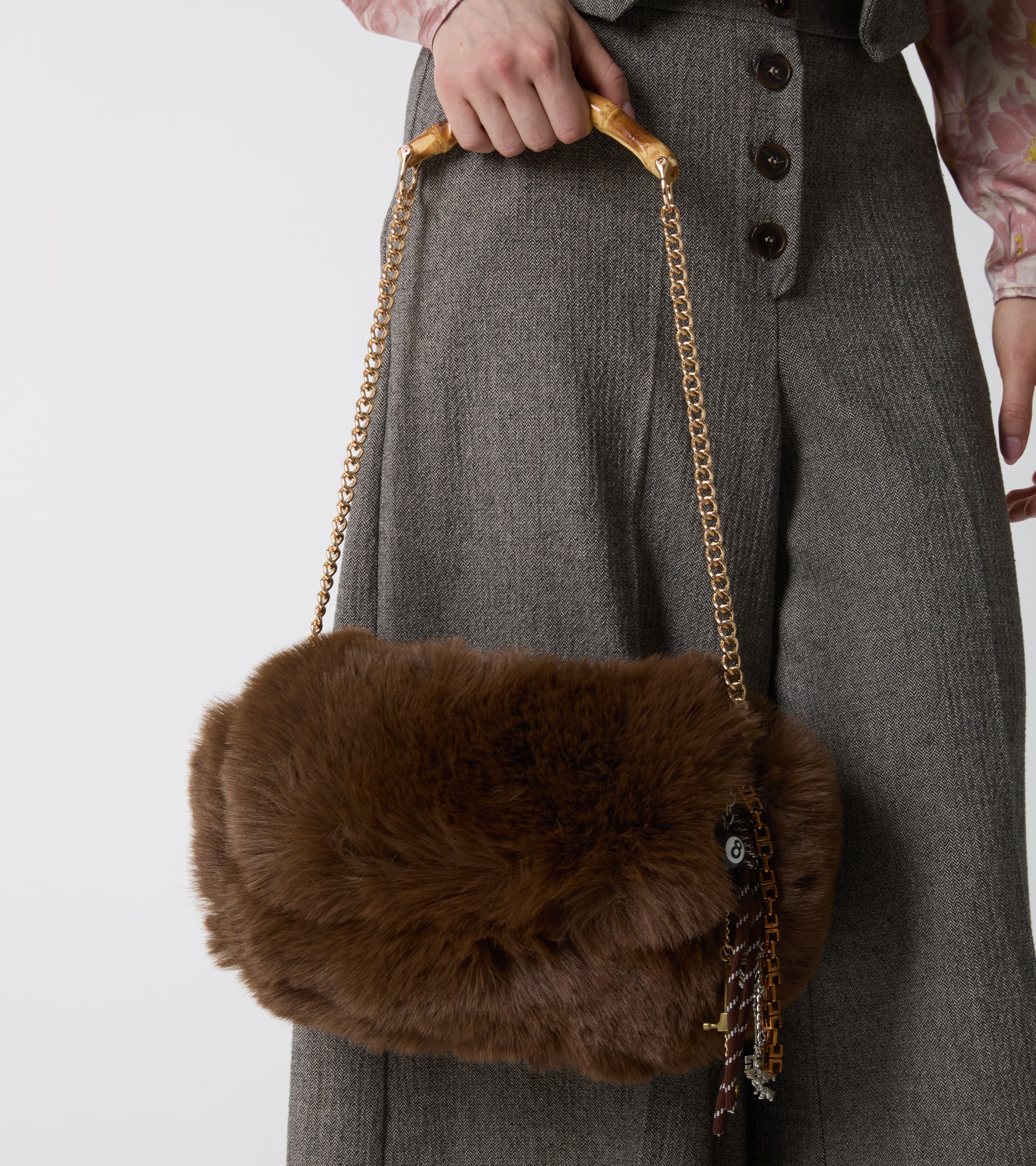 Faux fur crossbody bag with chain