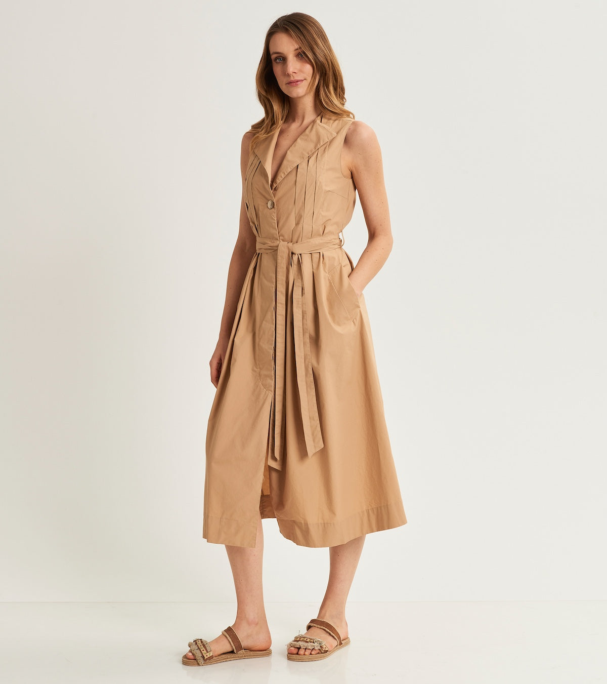 Shirt dress with lapel collar