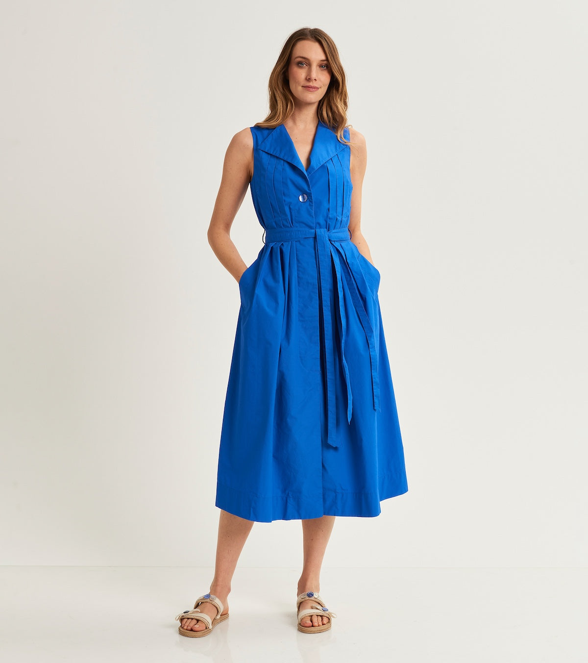 Shirt dress with lapel collar