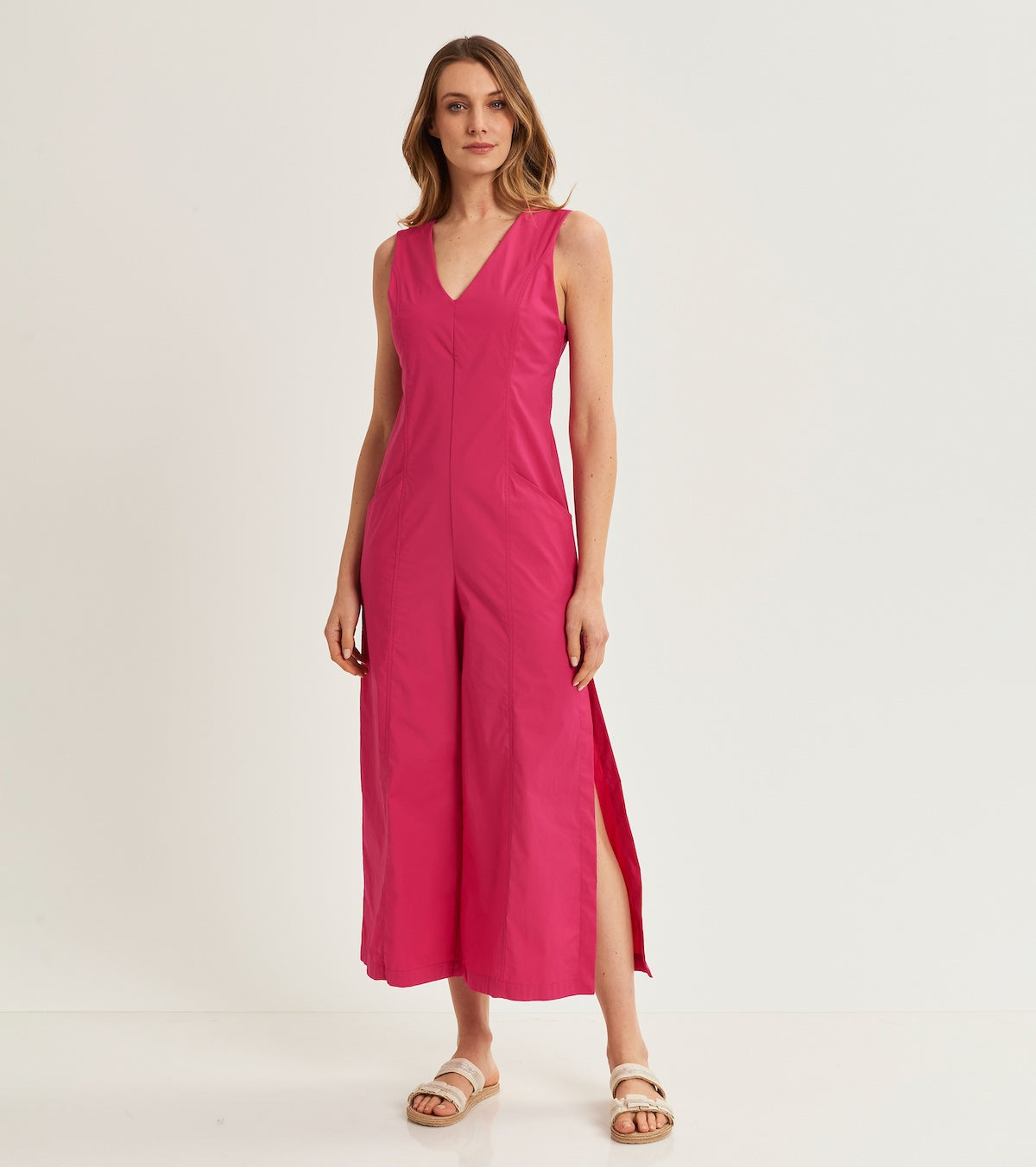 V-neck jumpsuit with slits