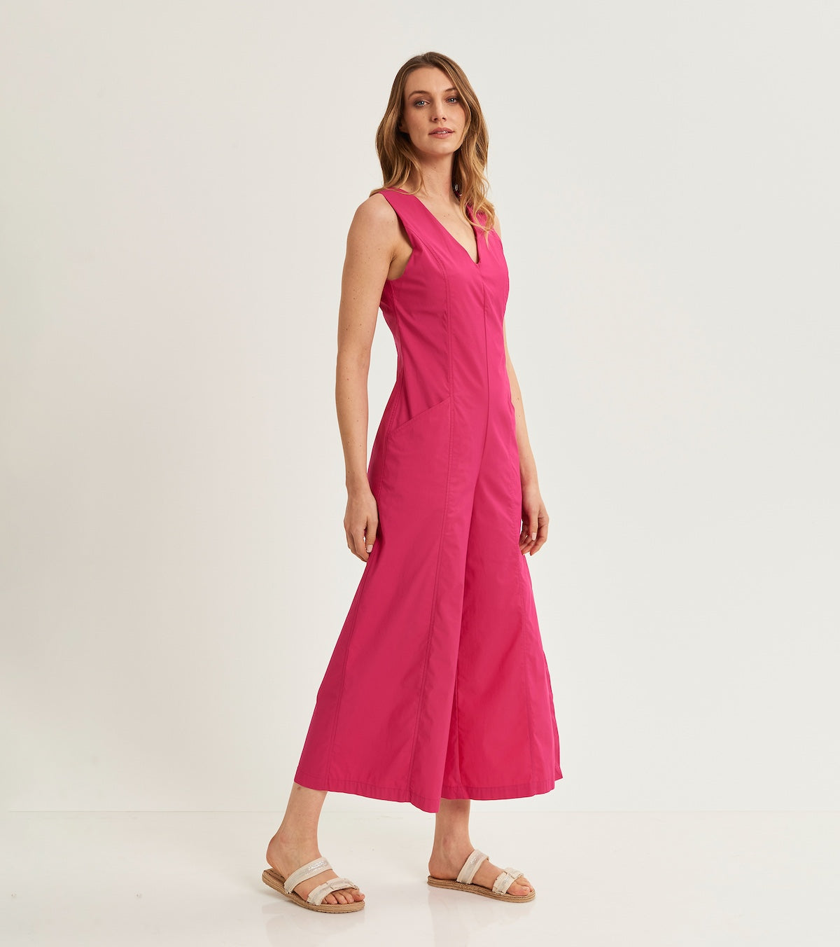 V-neck jumpsuit with slits