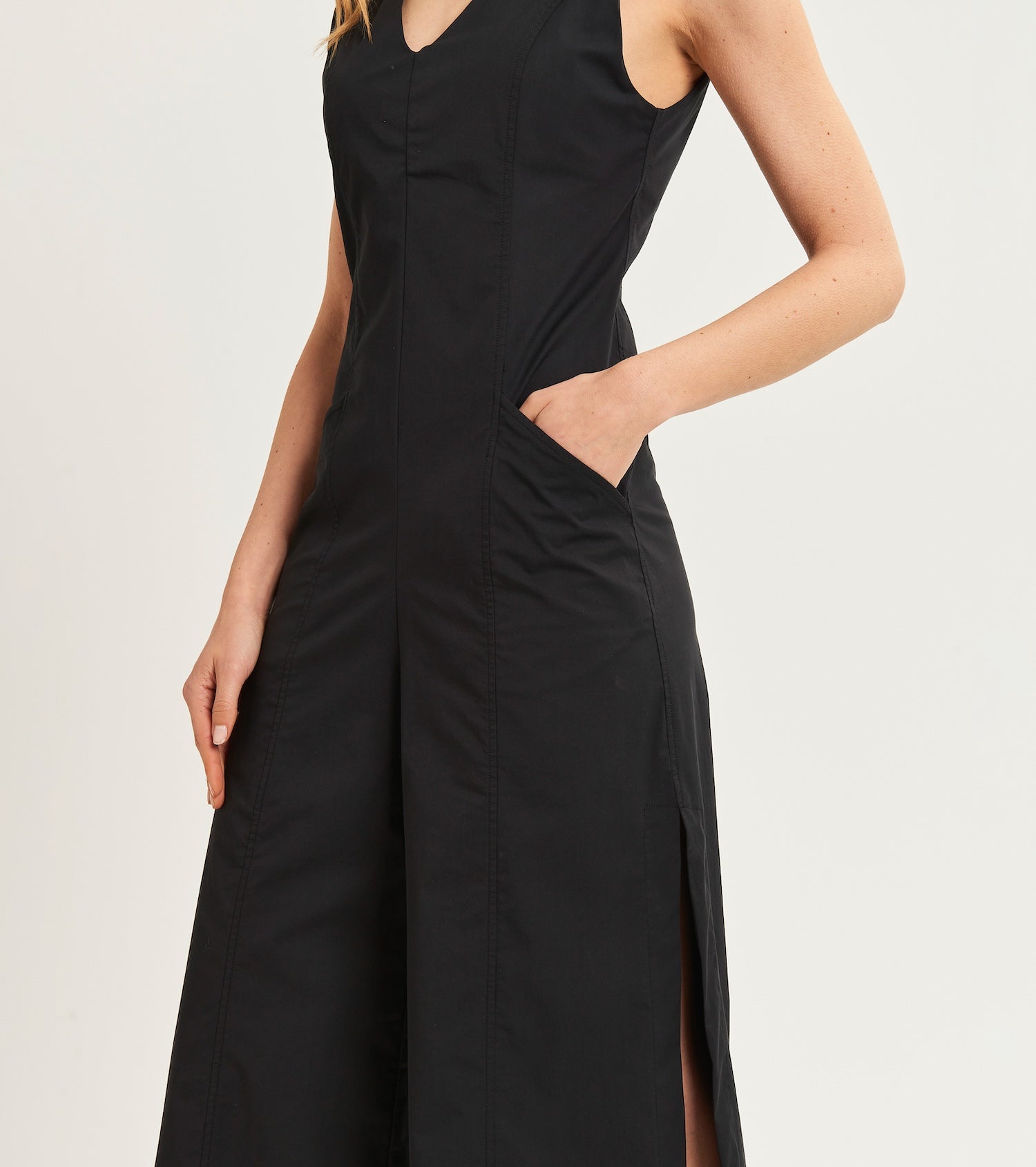 V-neck jumpsuit with slits