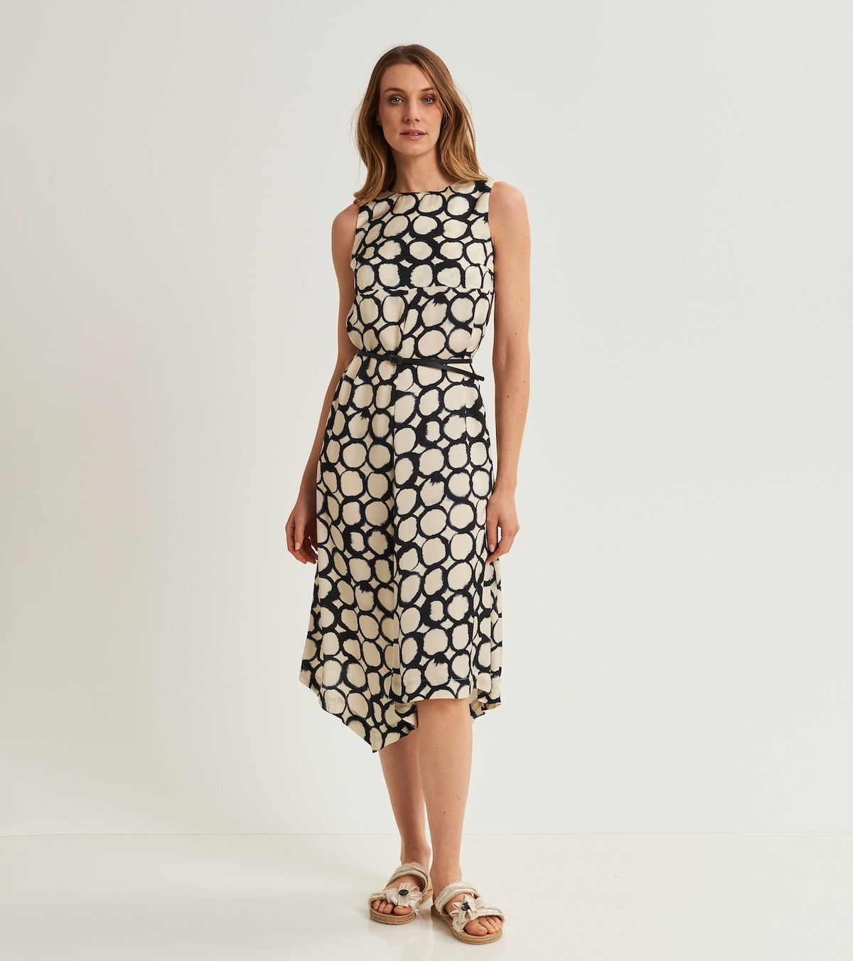 Printed dress with belt