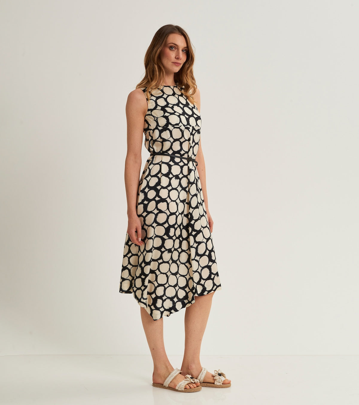 Printed dress with belt