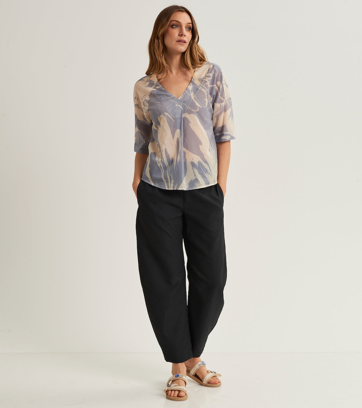 Printed blouse with three-quarter sleeves