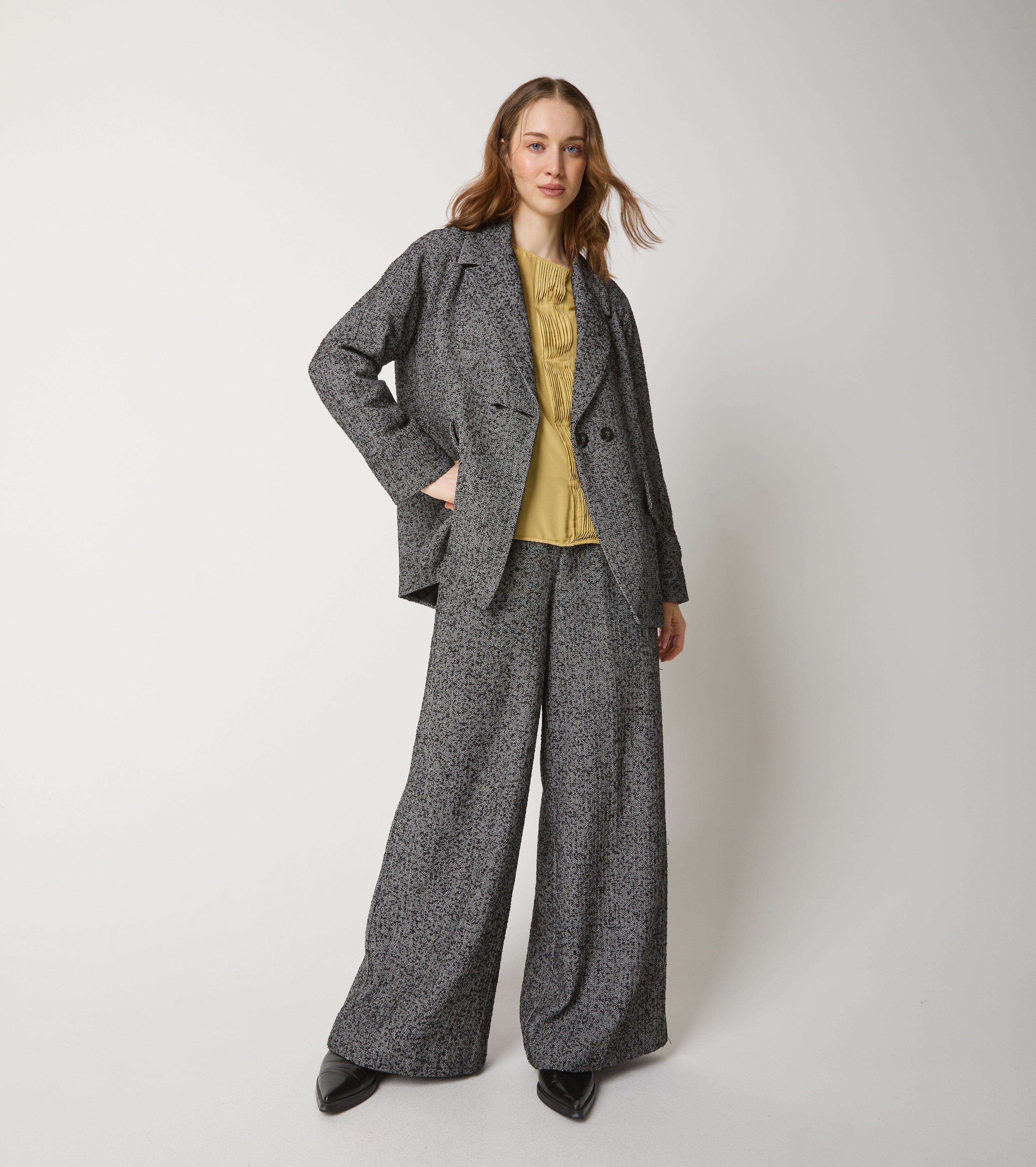 Pantaloni in cotone chevron con pinces