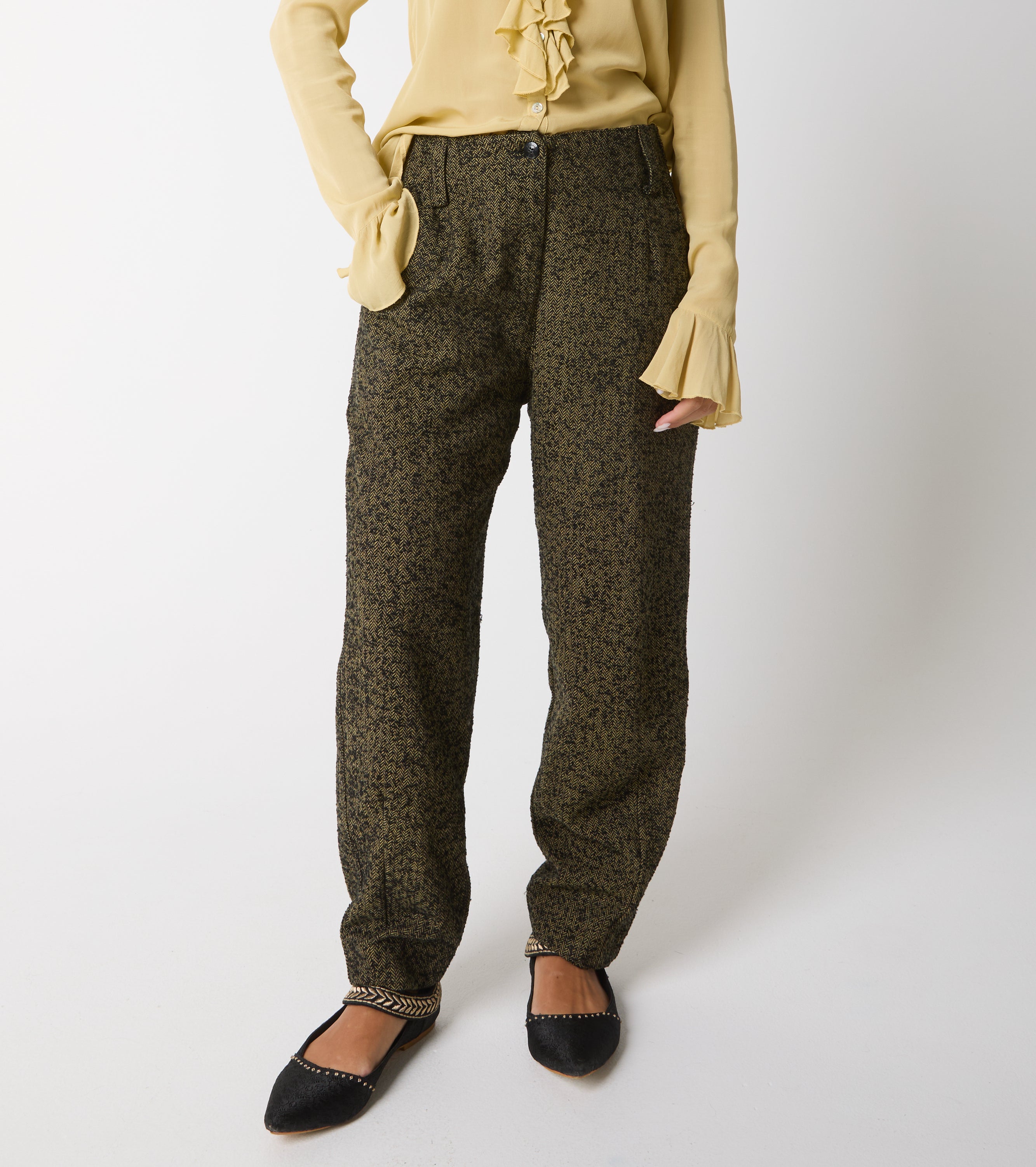 Cropped cotton trousers with pleats