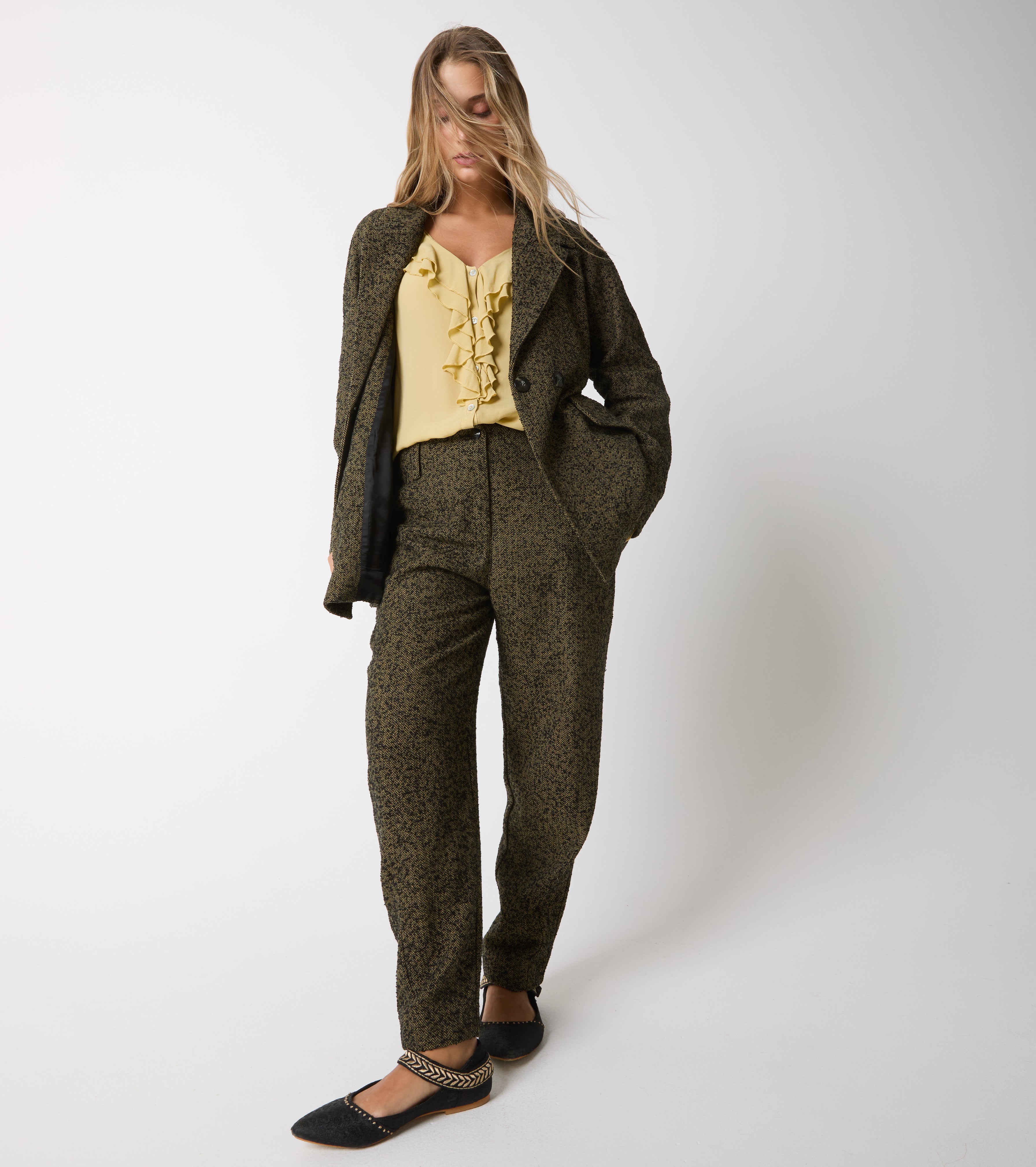 Pantaloni cropped in cotone con pinces