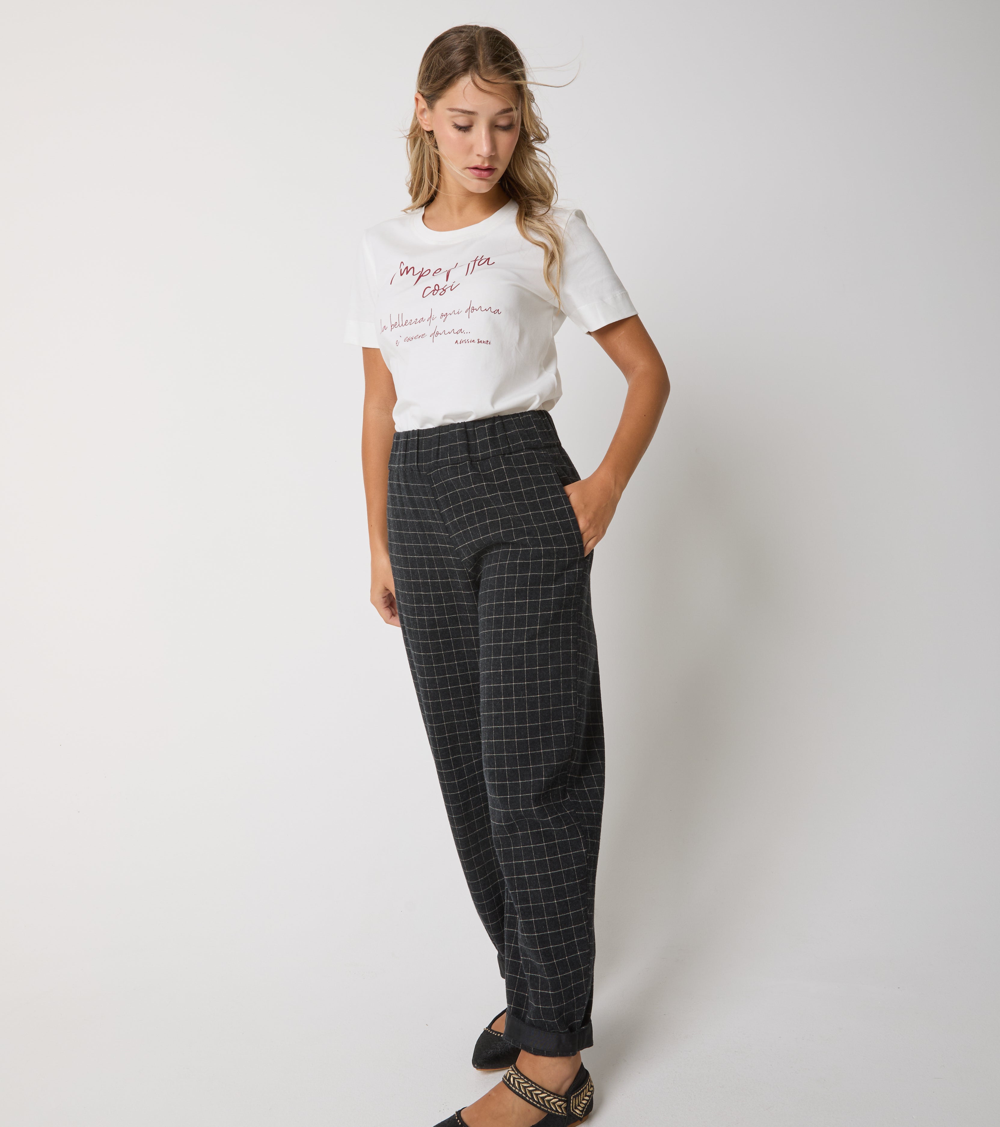 Pantaloni cropped in flanella check