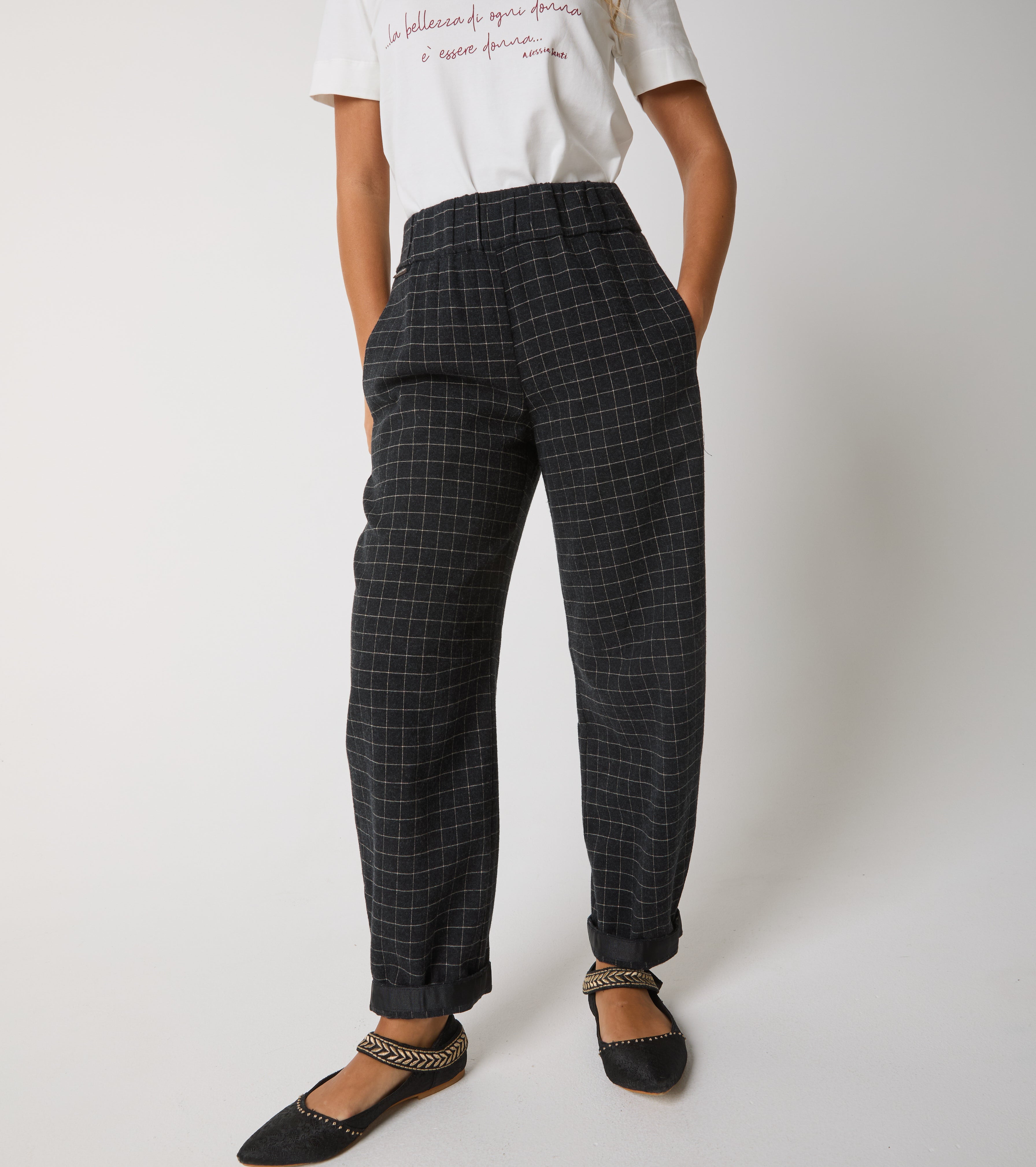 Pantaloni cropped in flanella check