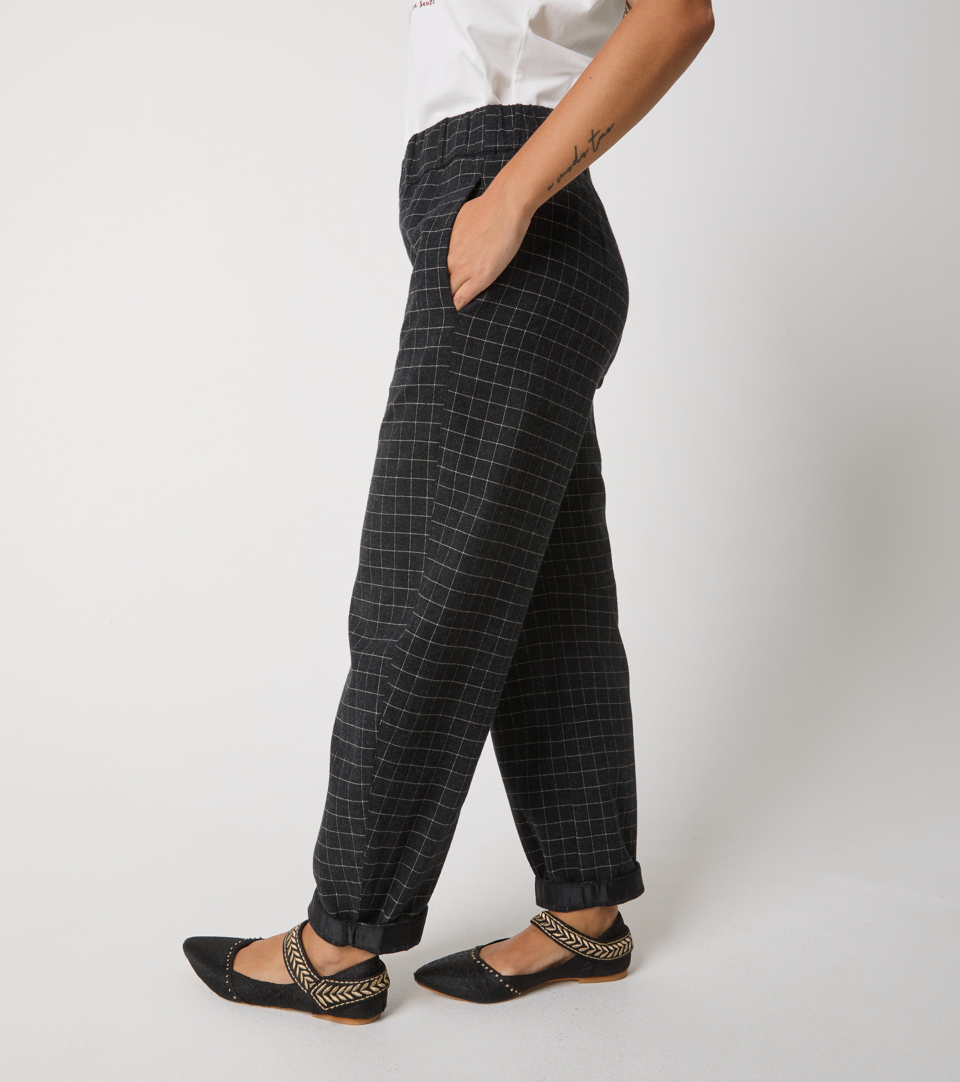 Pantaloni cropped in flanella check