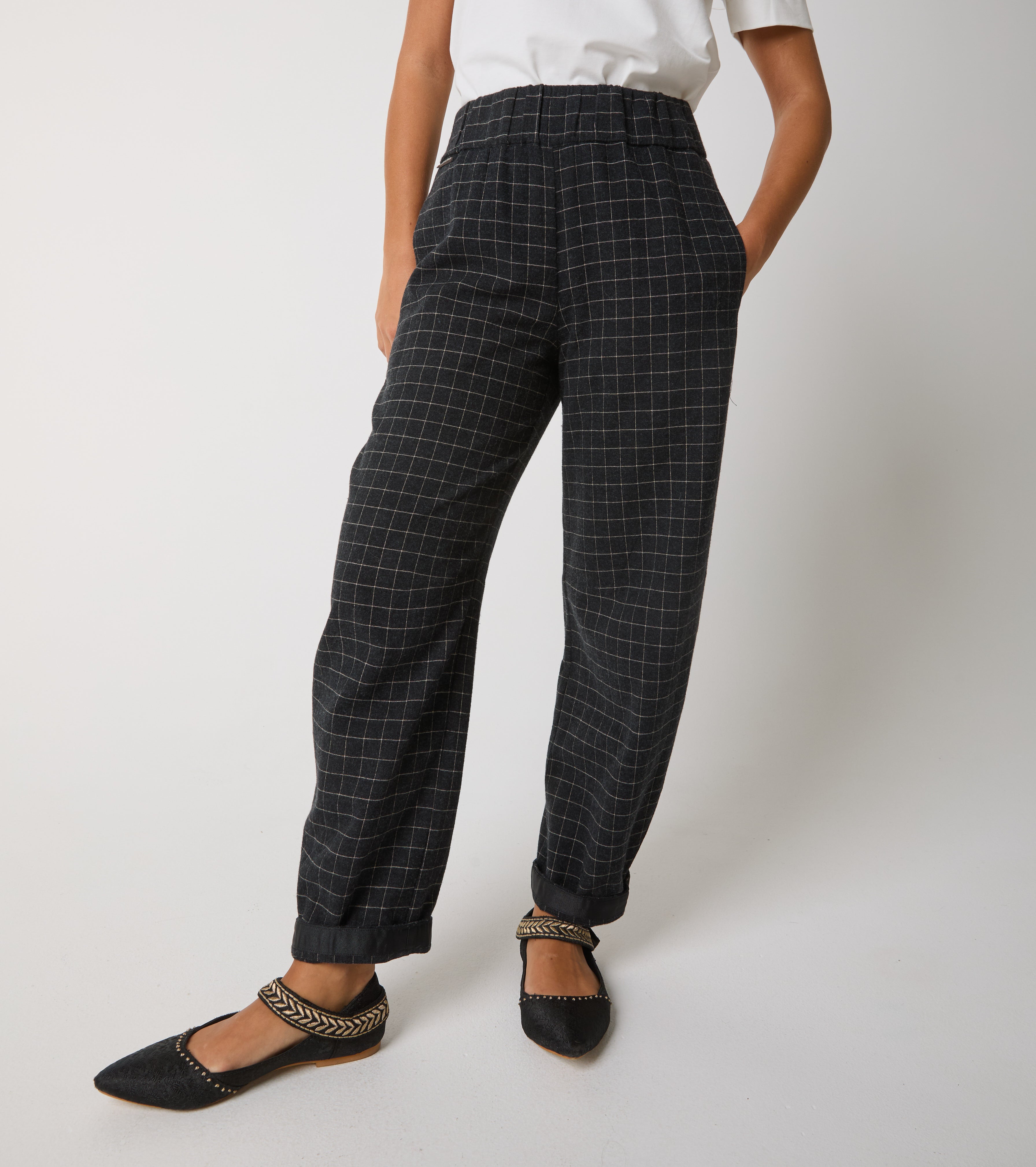 Pantaloni cropped in flanella check