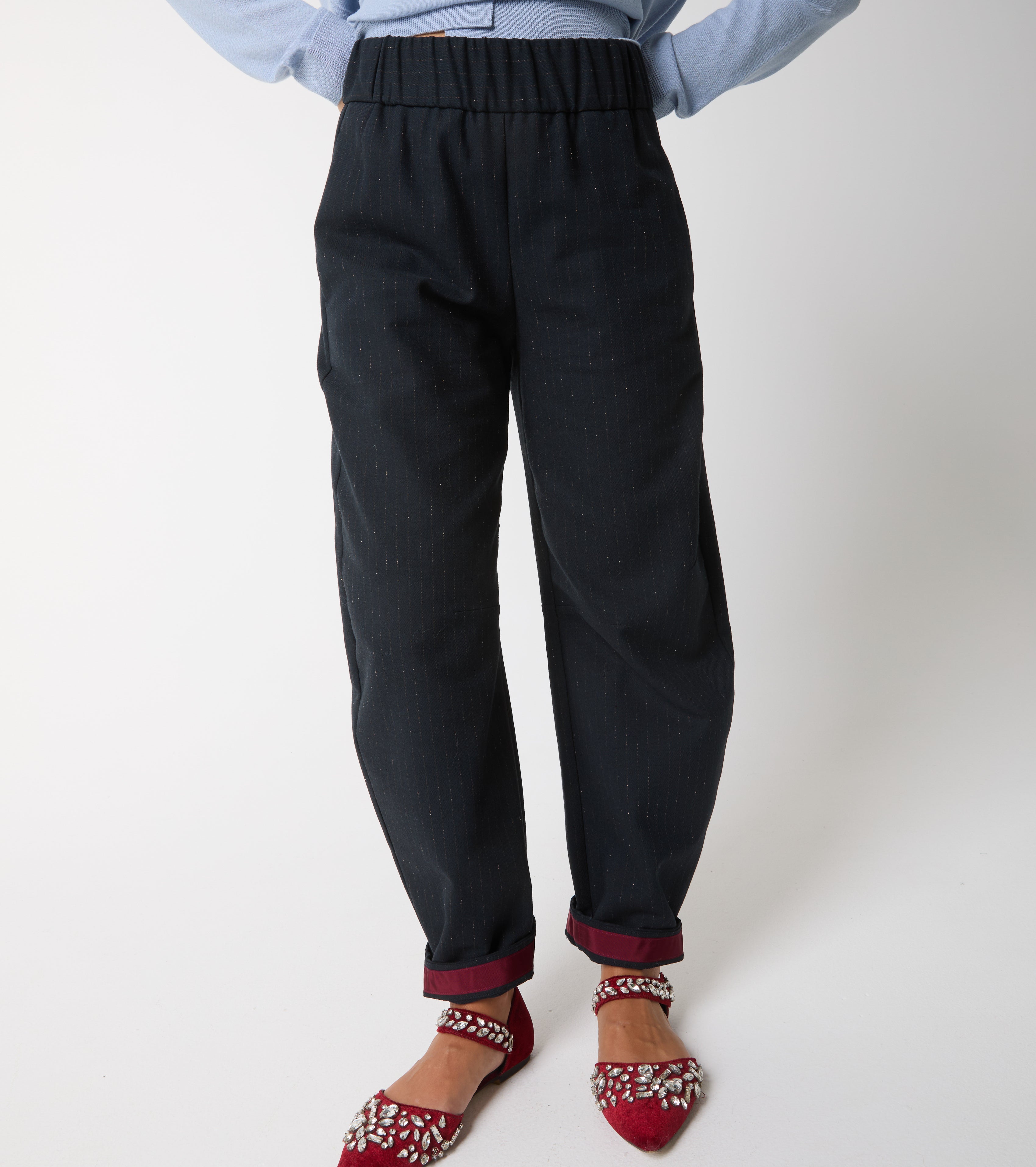 Pinstriped cotton and wool trousers