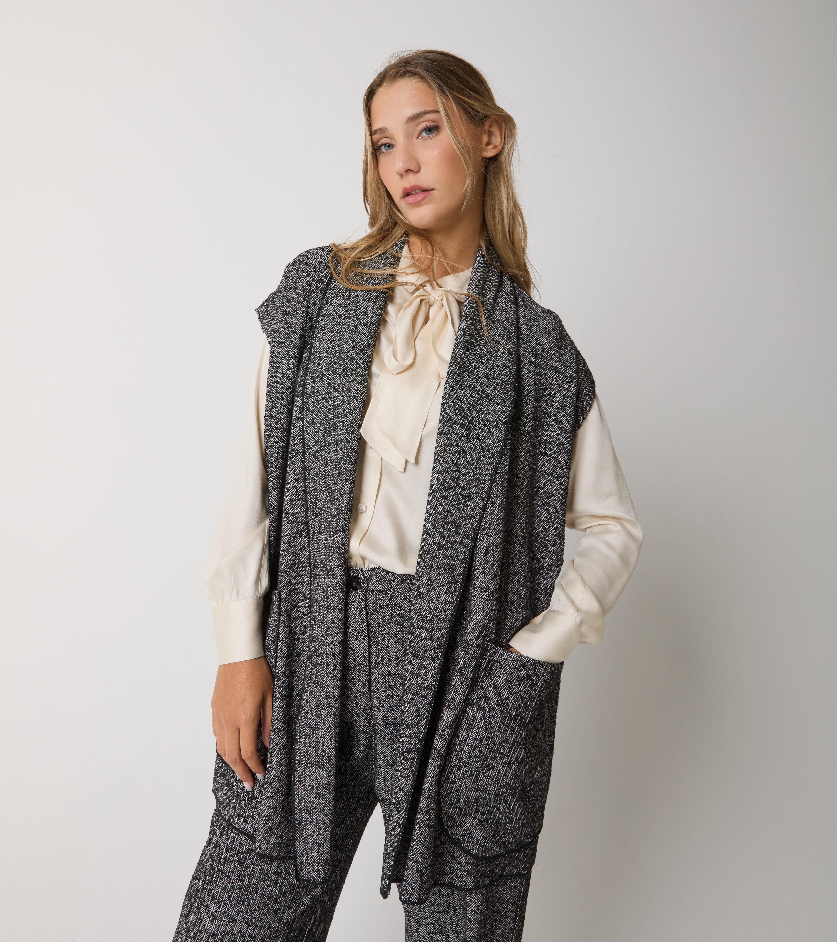 Gilet in cotone chevron con tasche
