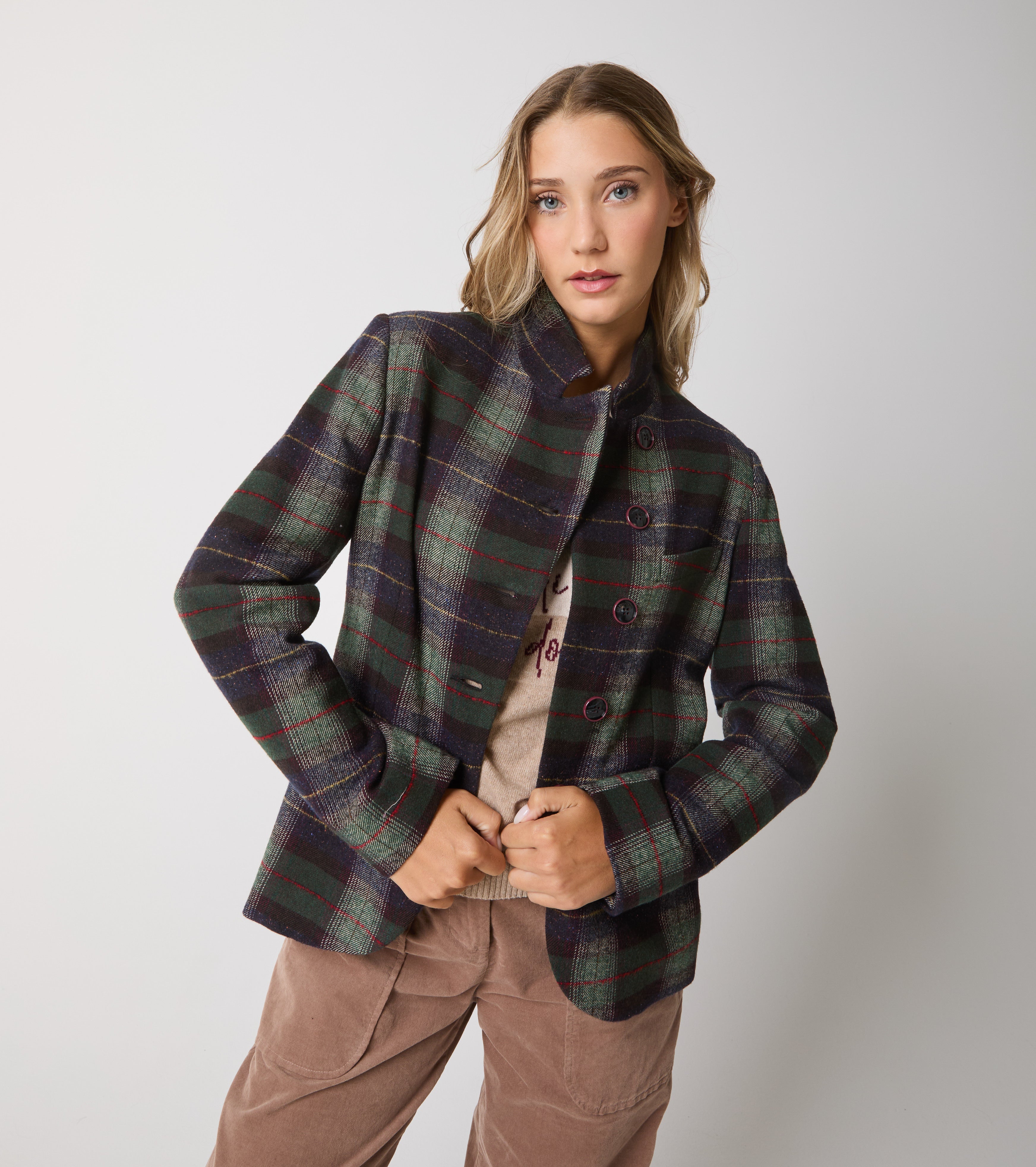 Giacca in misto cotone e lana check