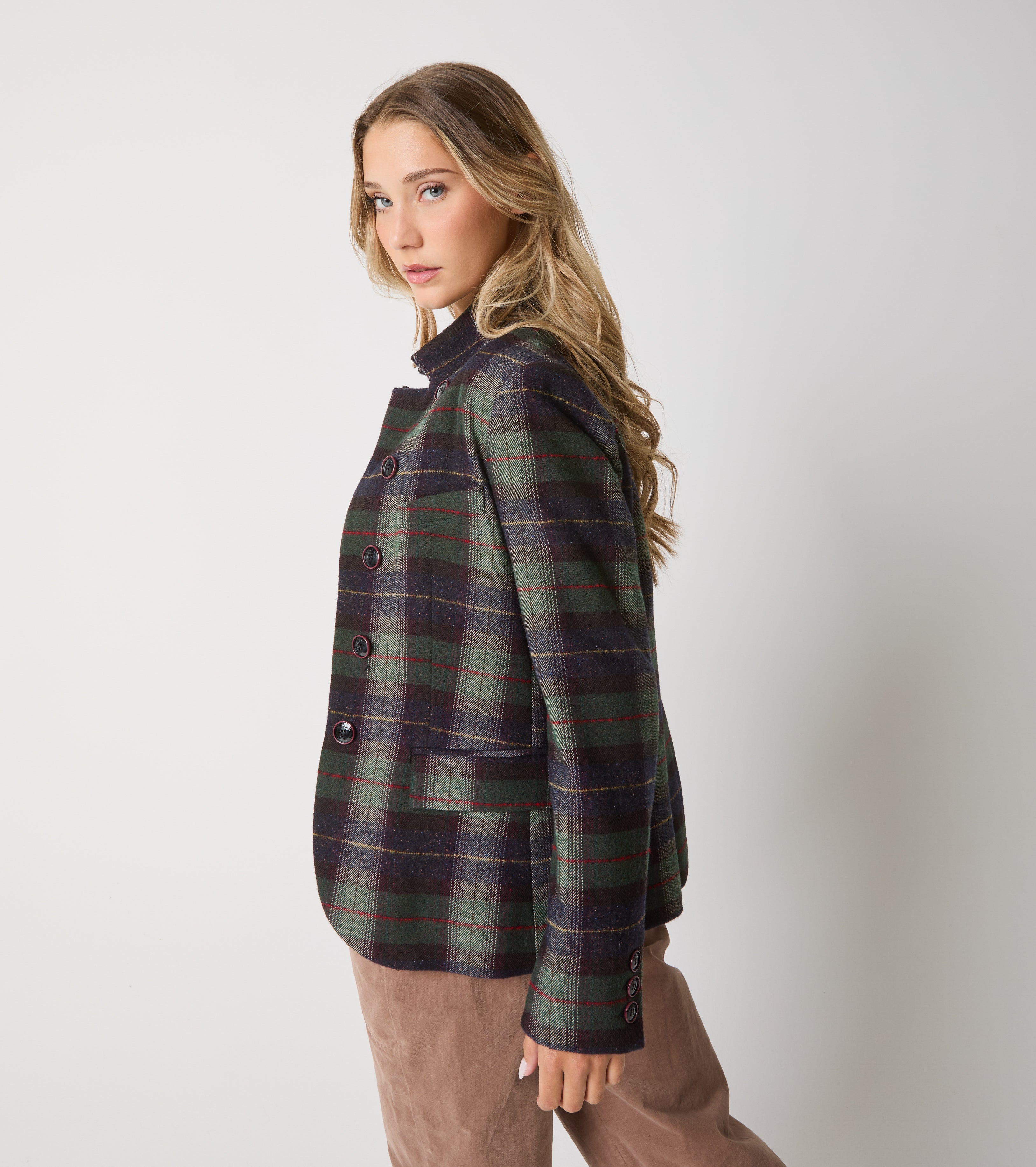 Giacca in misto cotone e lana check