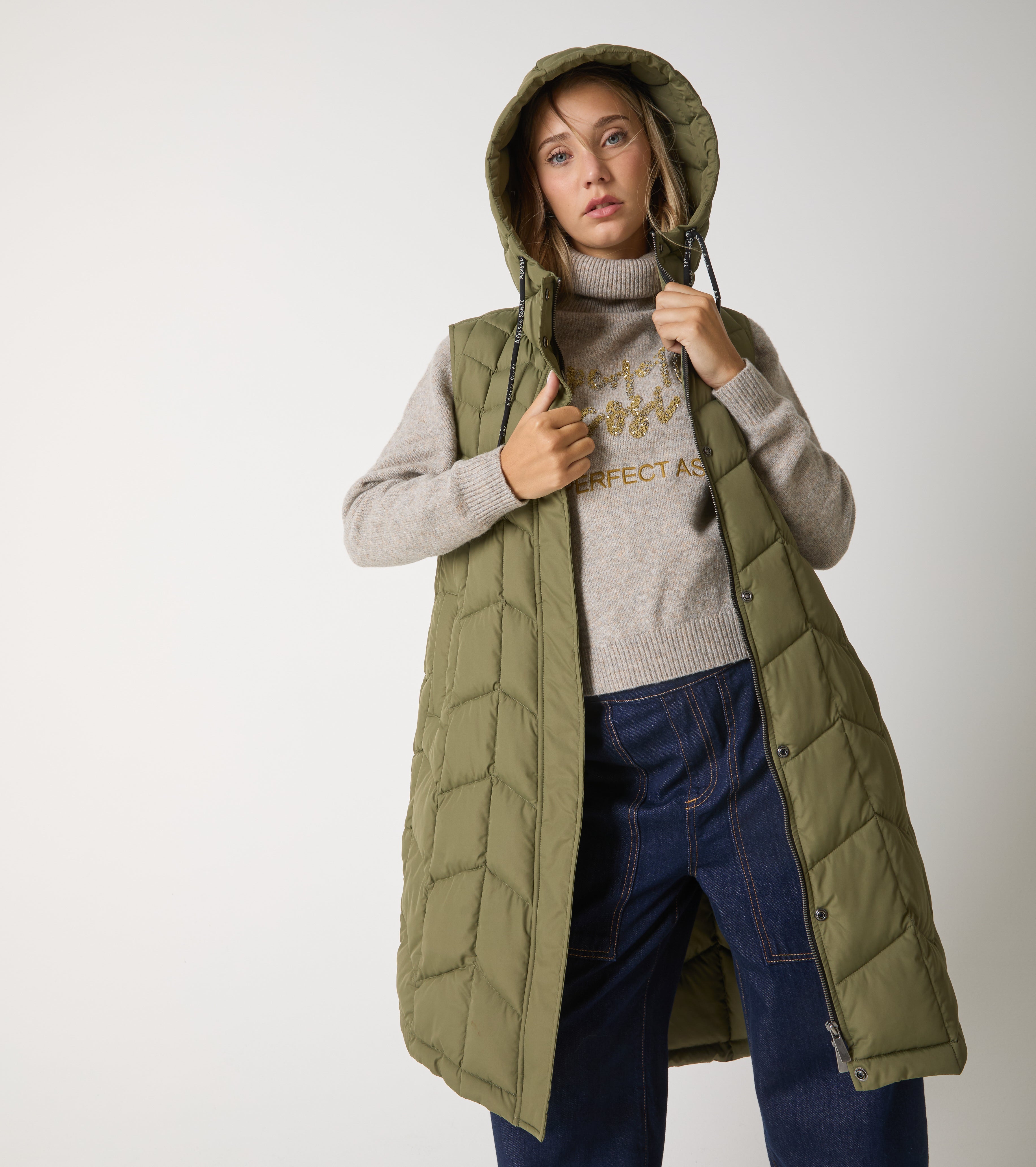 Gilet lungo in nylon trapuntato
