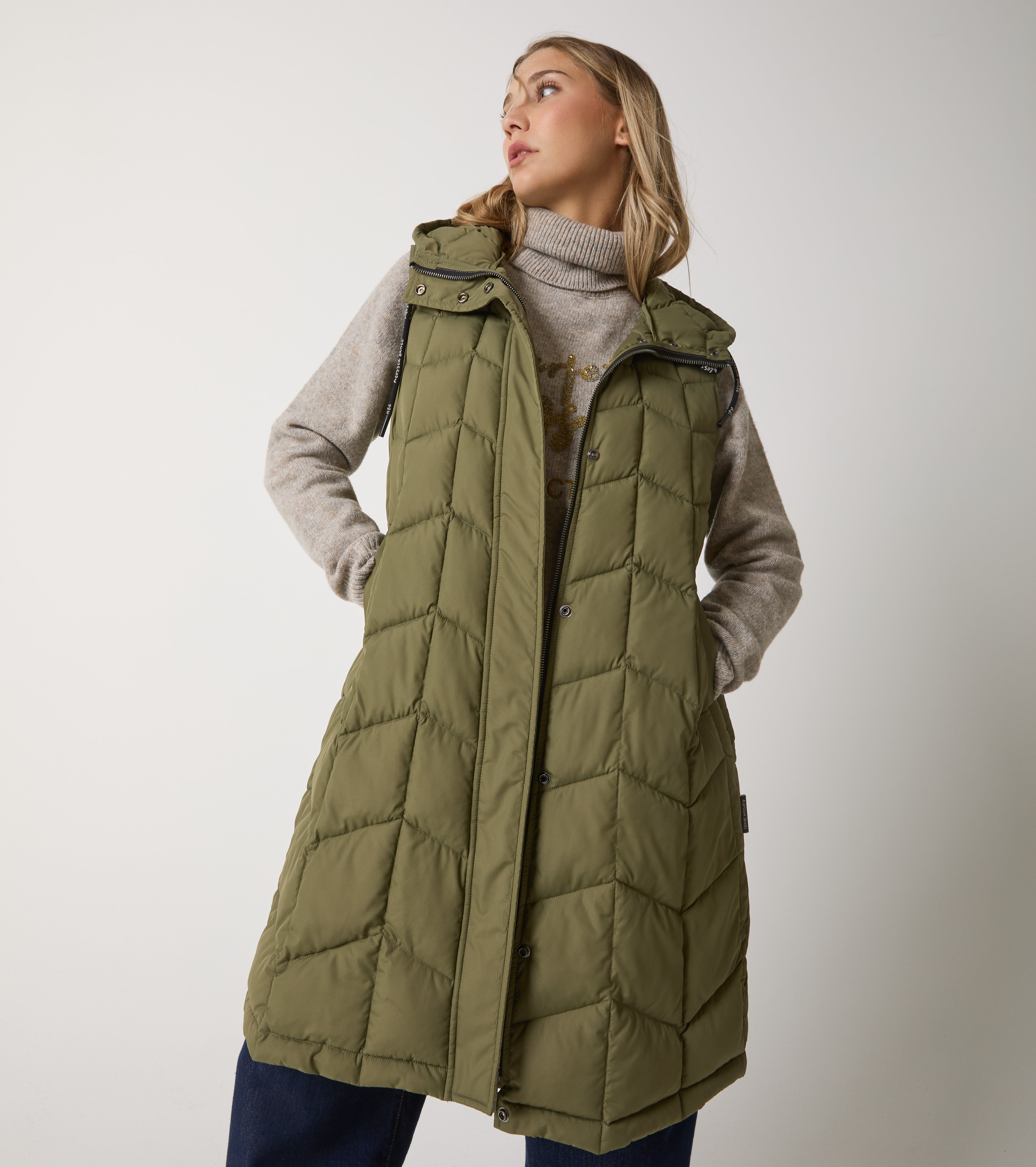 Gilet lungo in nylon trapuntato
