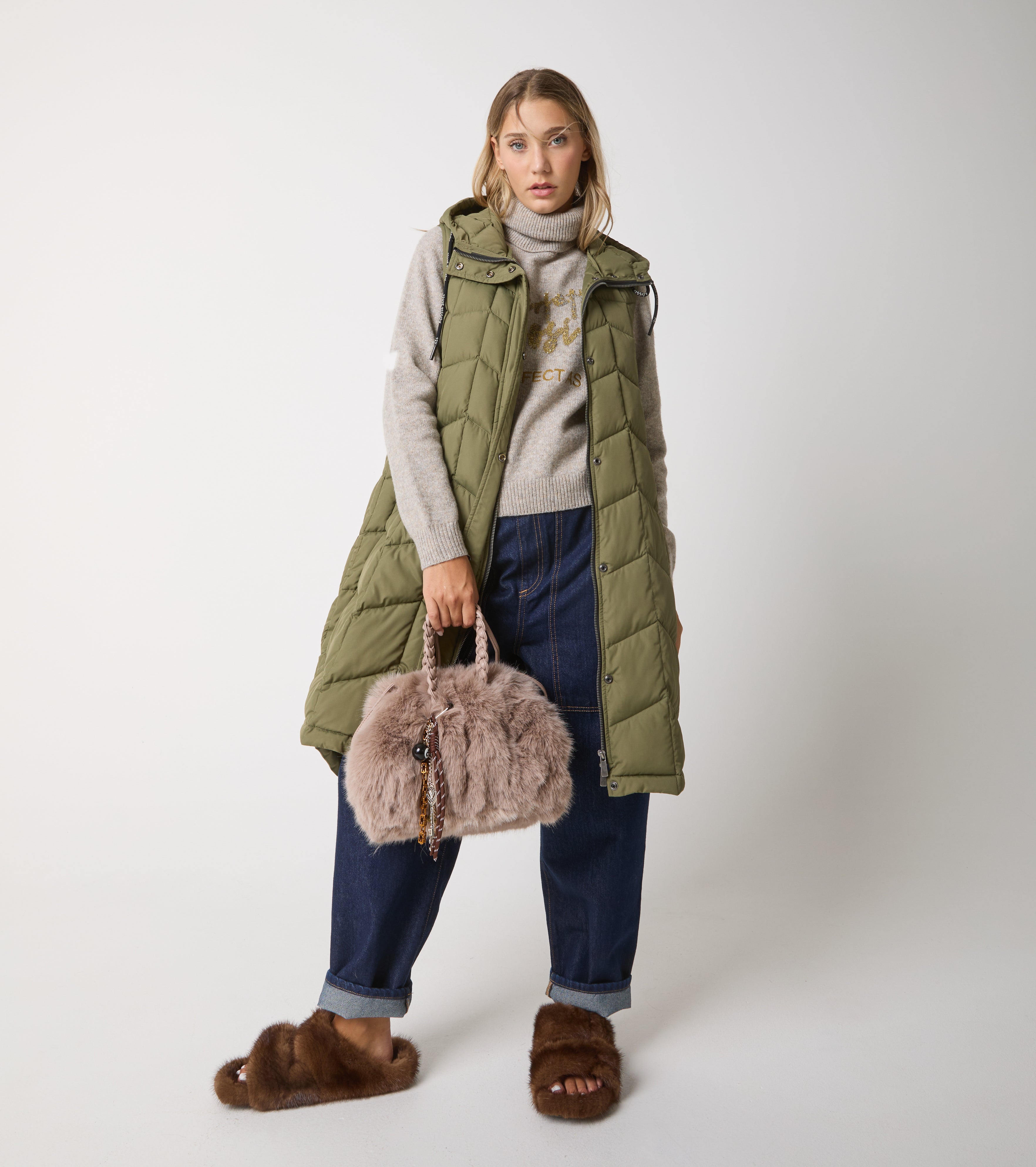 Gilet lungo in nylon trapuntato