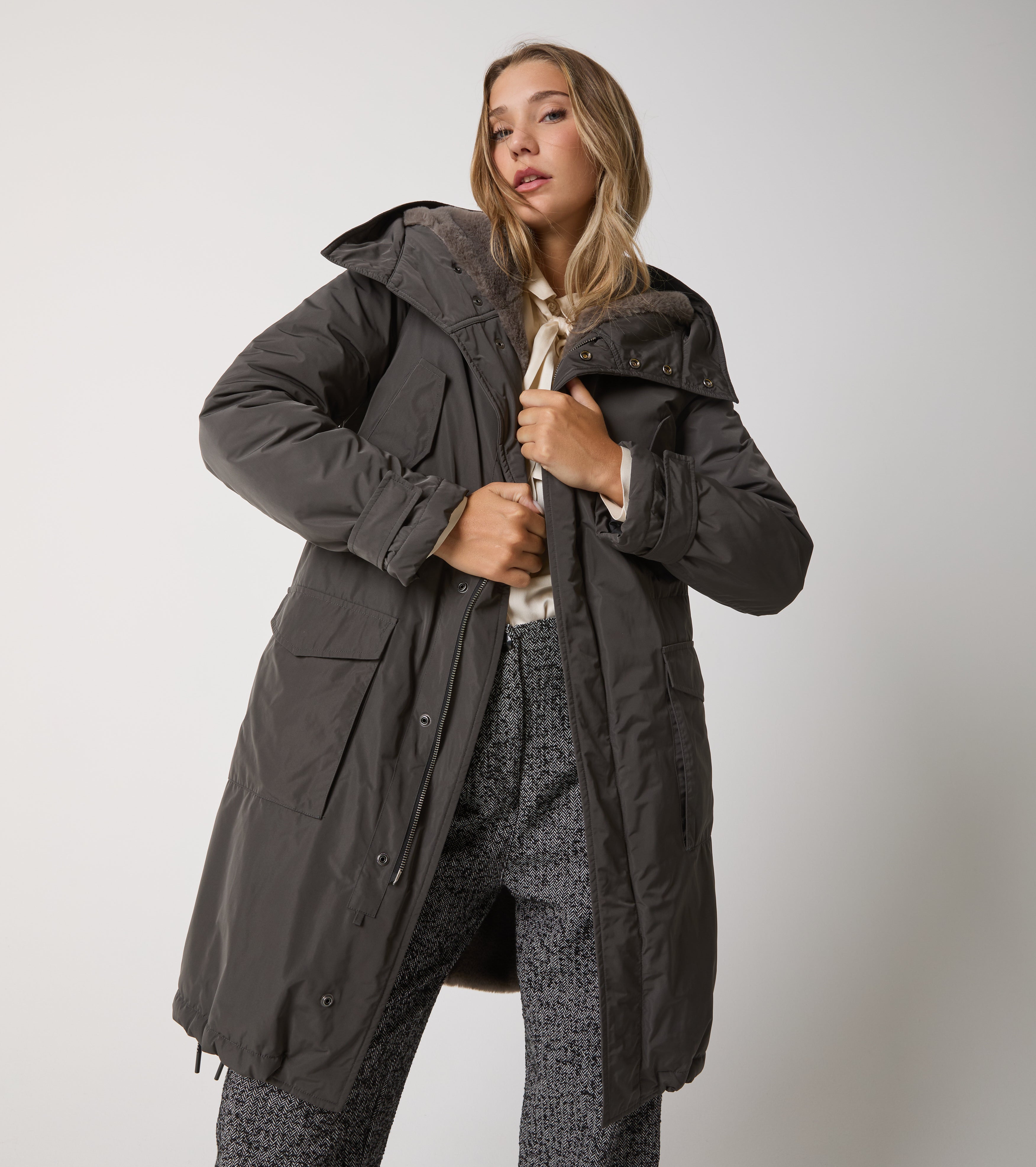 Nylon parka with hood