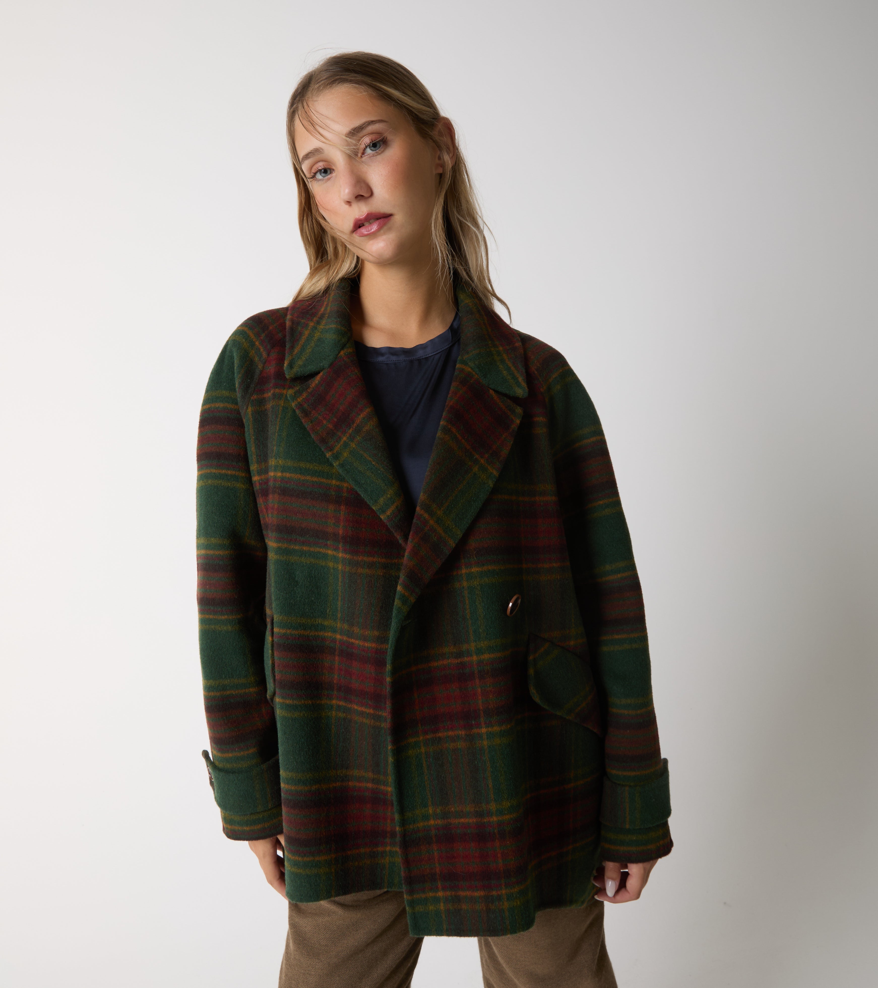Cappotto doppiopetto in lana check