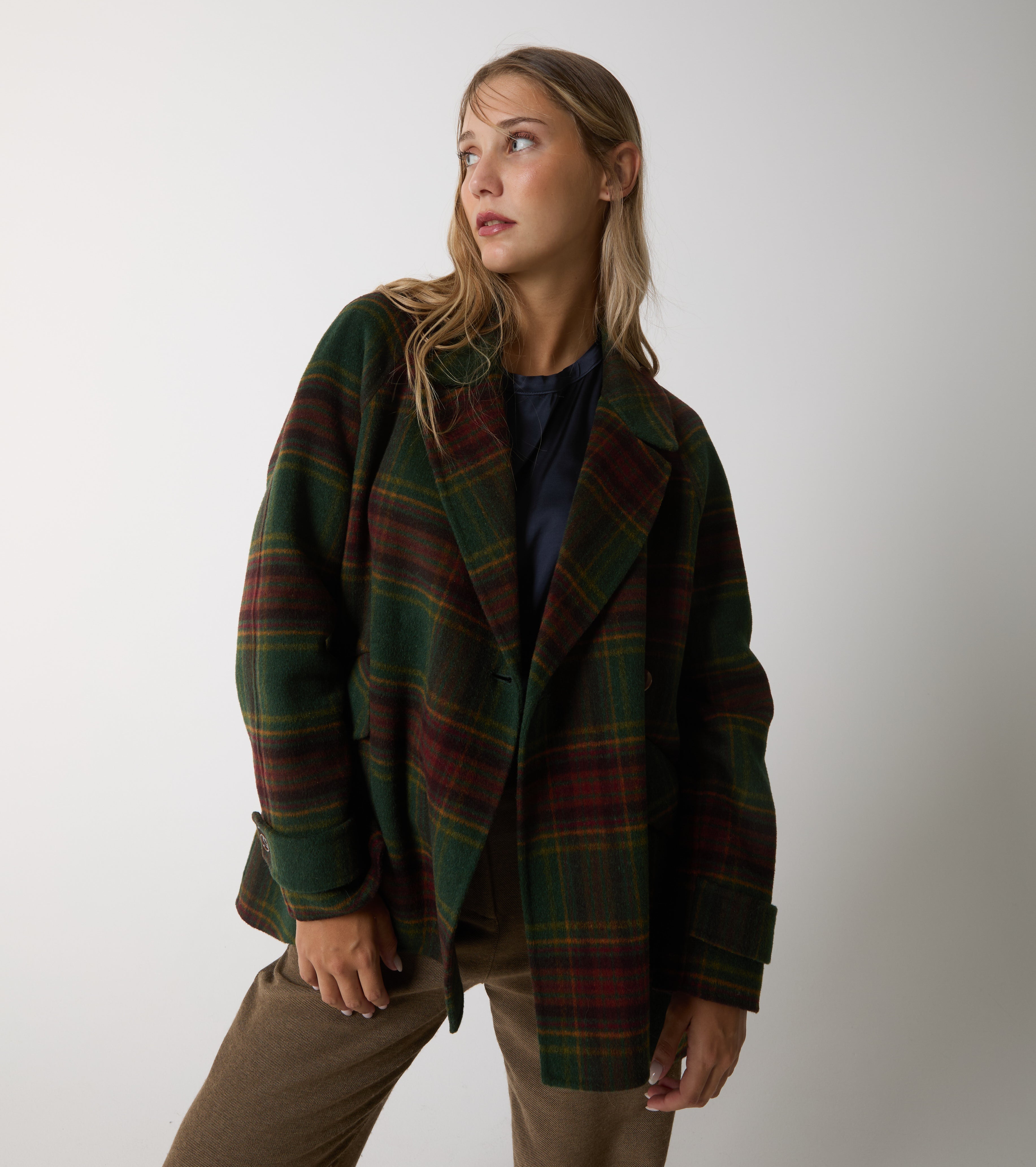 Cappotto doppiopetto in lana check