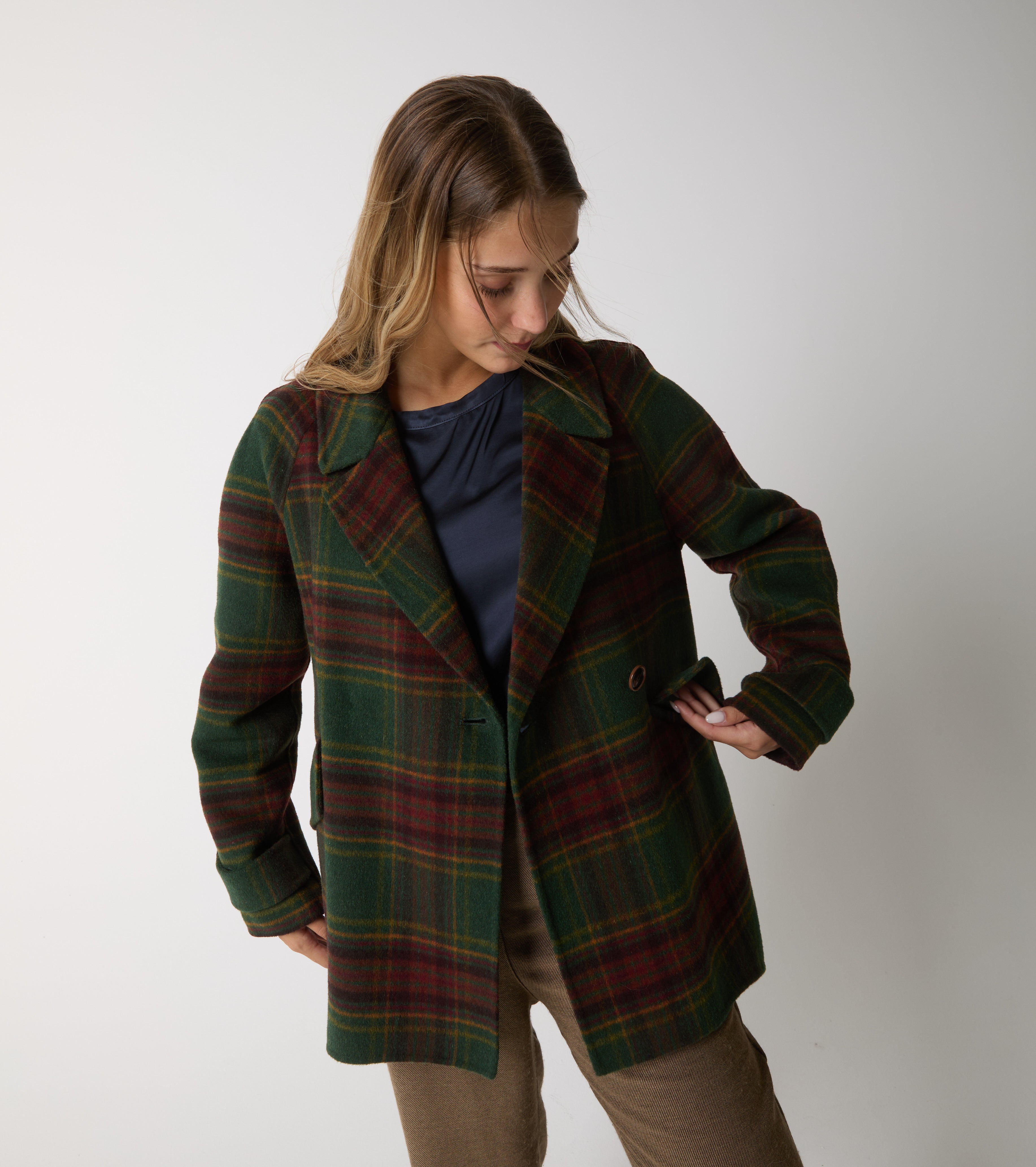 Cappotto doppiopetto in lana check