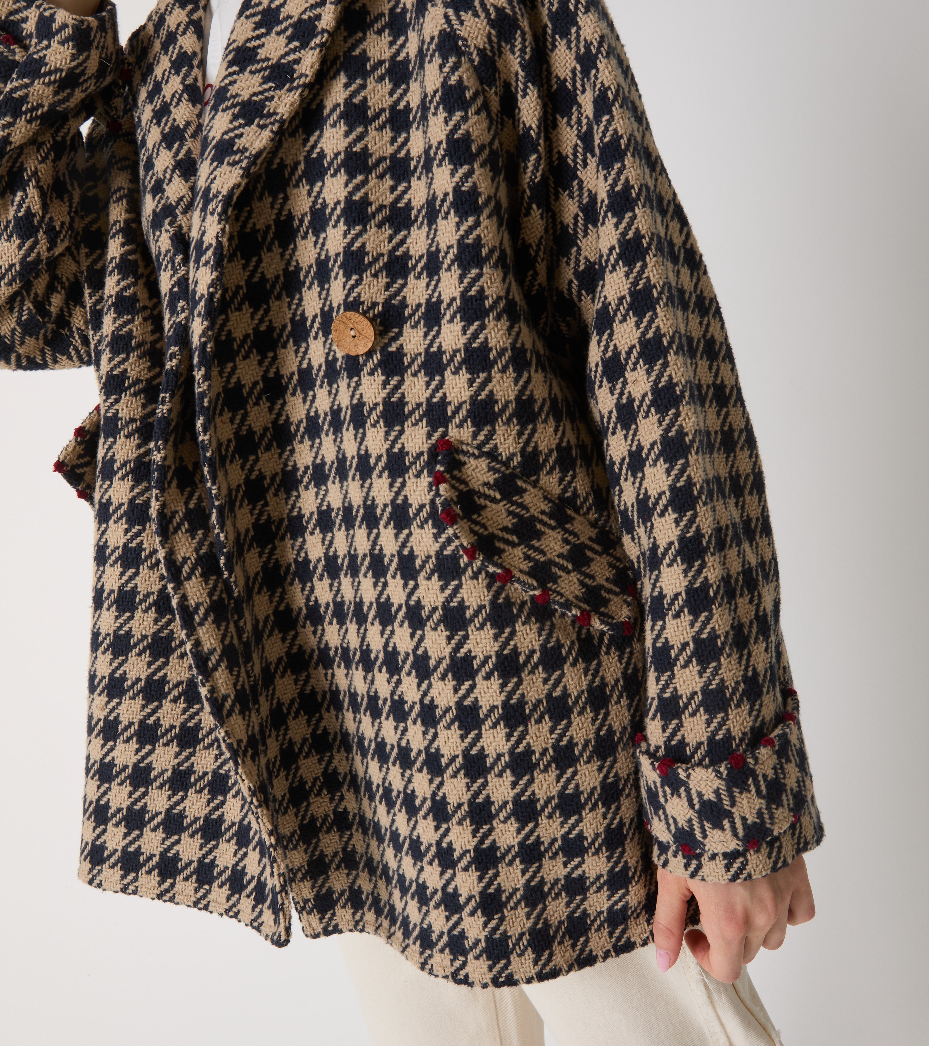 Houndstooth coat in wool and cotton