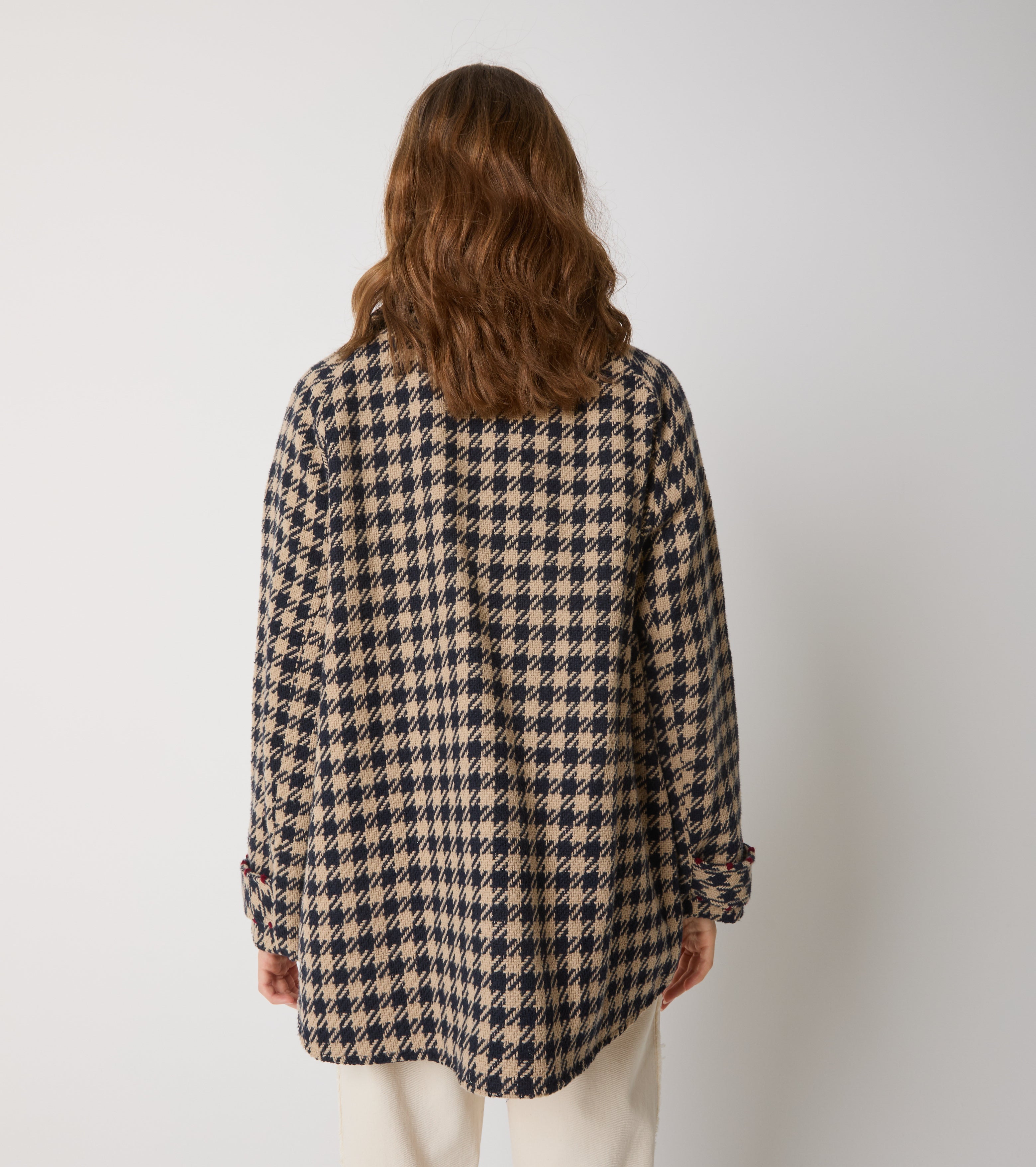 Houndstooth coat in wool and cotton