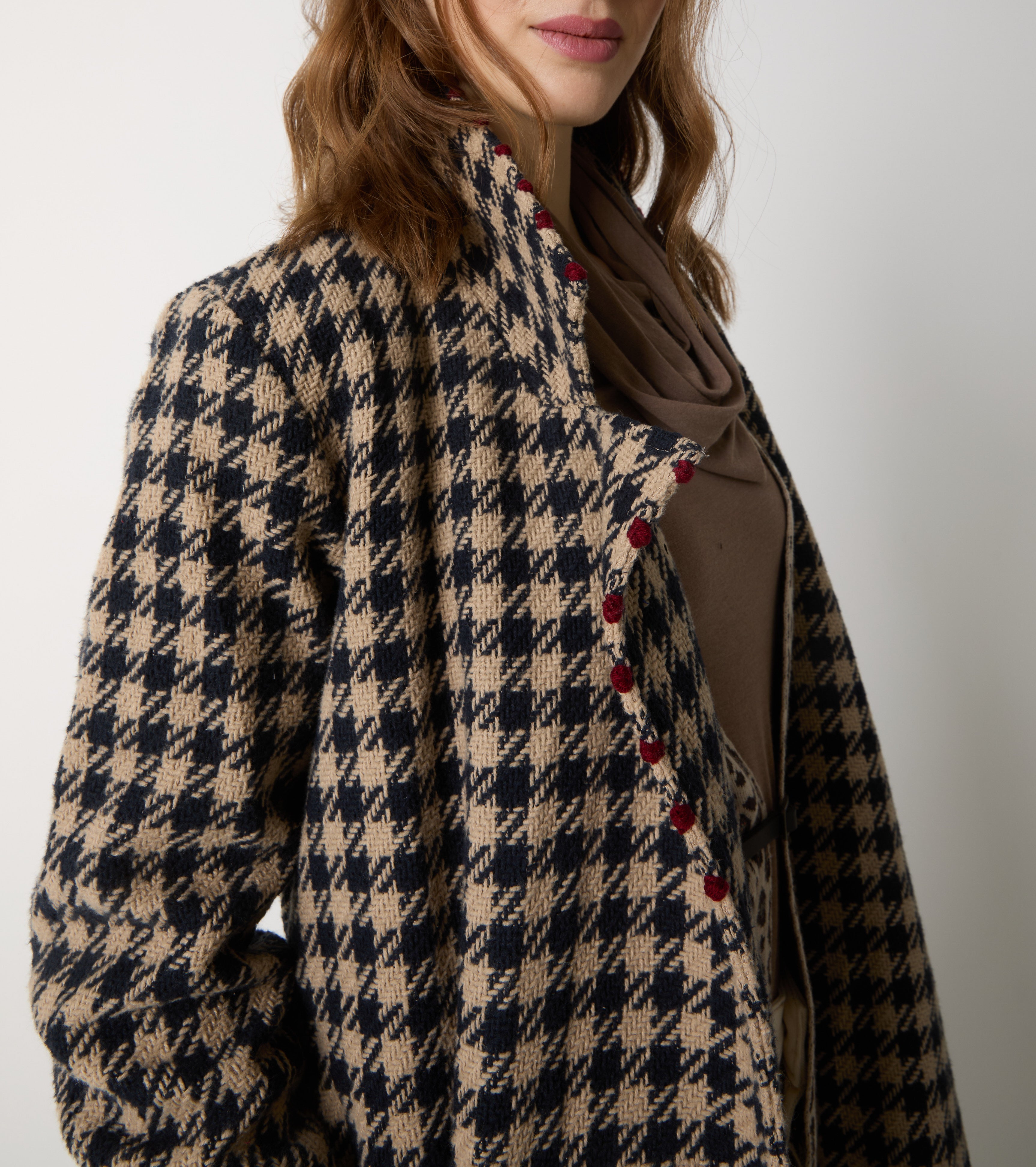 Cappotto lungo in lana e cotone pied de poule