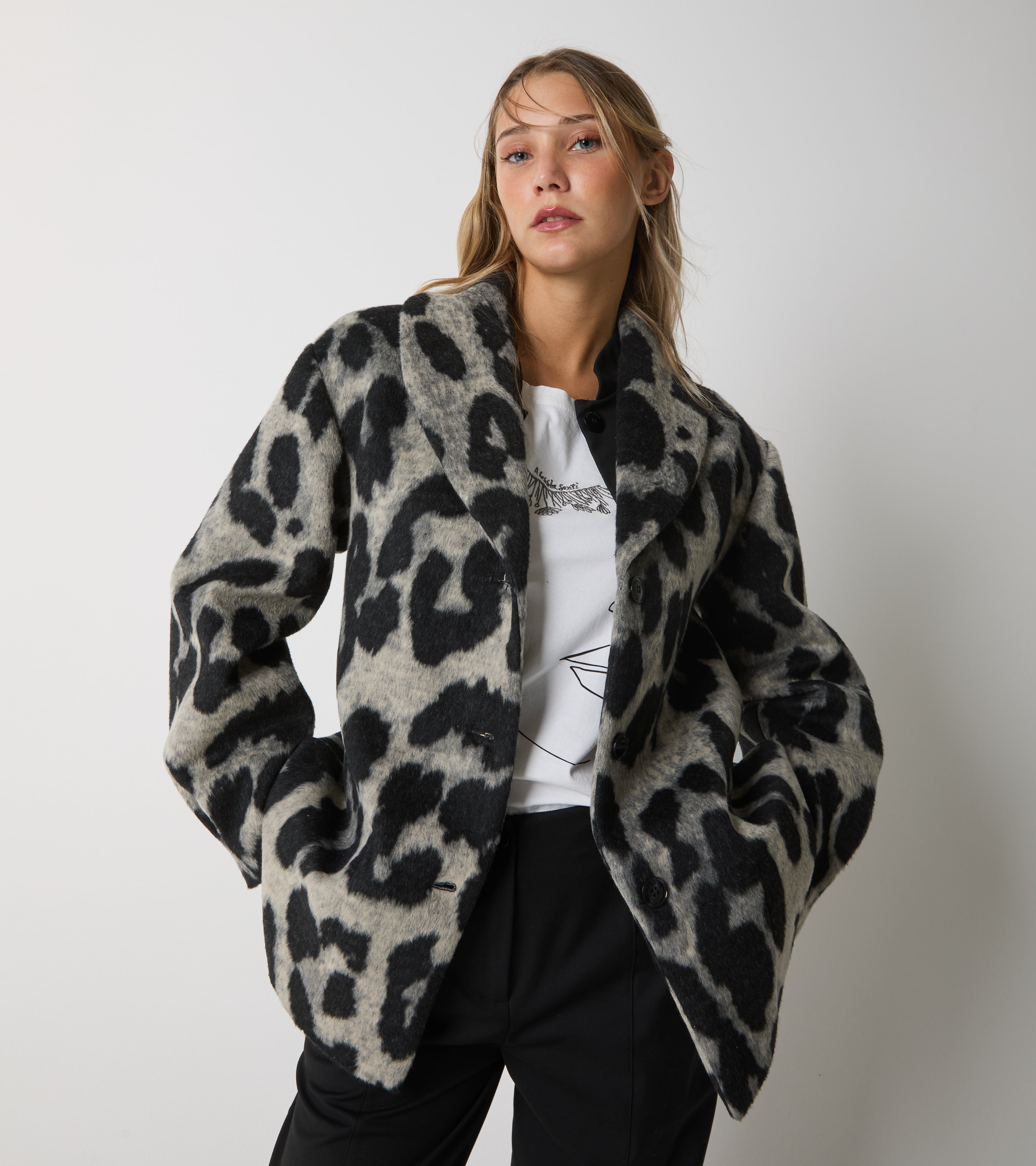 Giacca in panno di lana e cotone animalier
