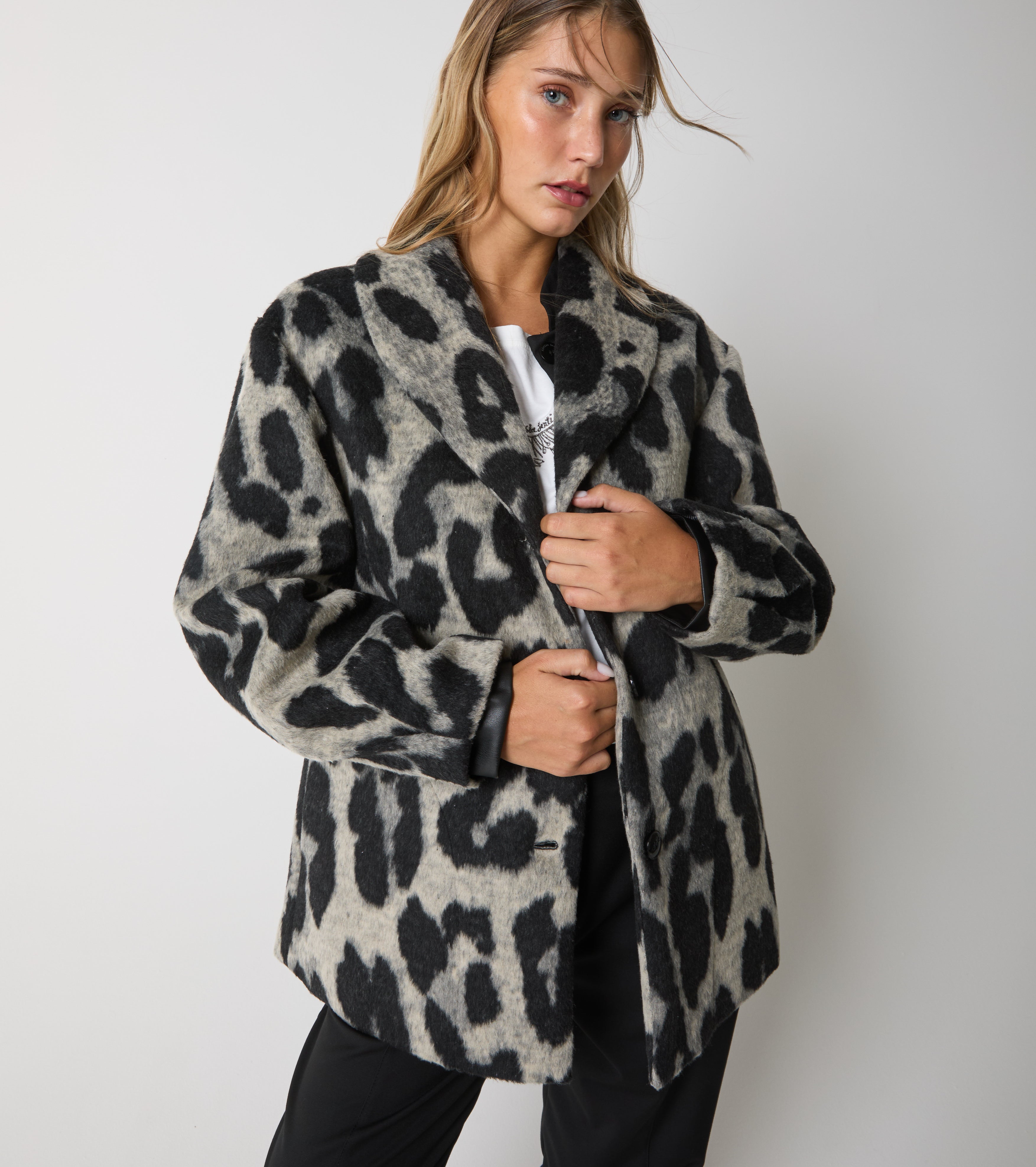 Giacca in panno di lana e cotone animalier