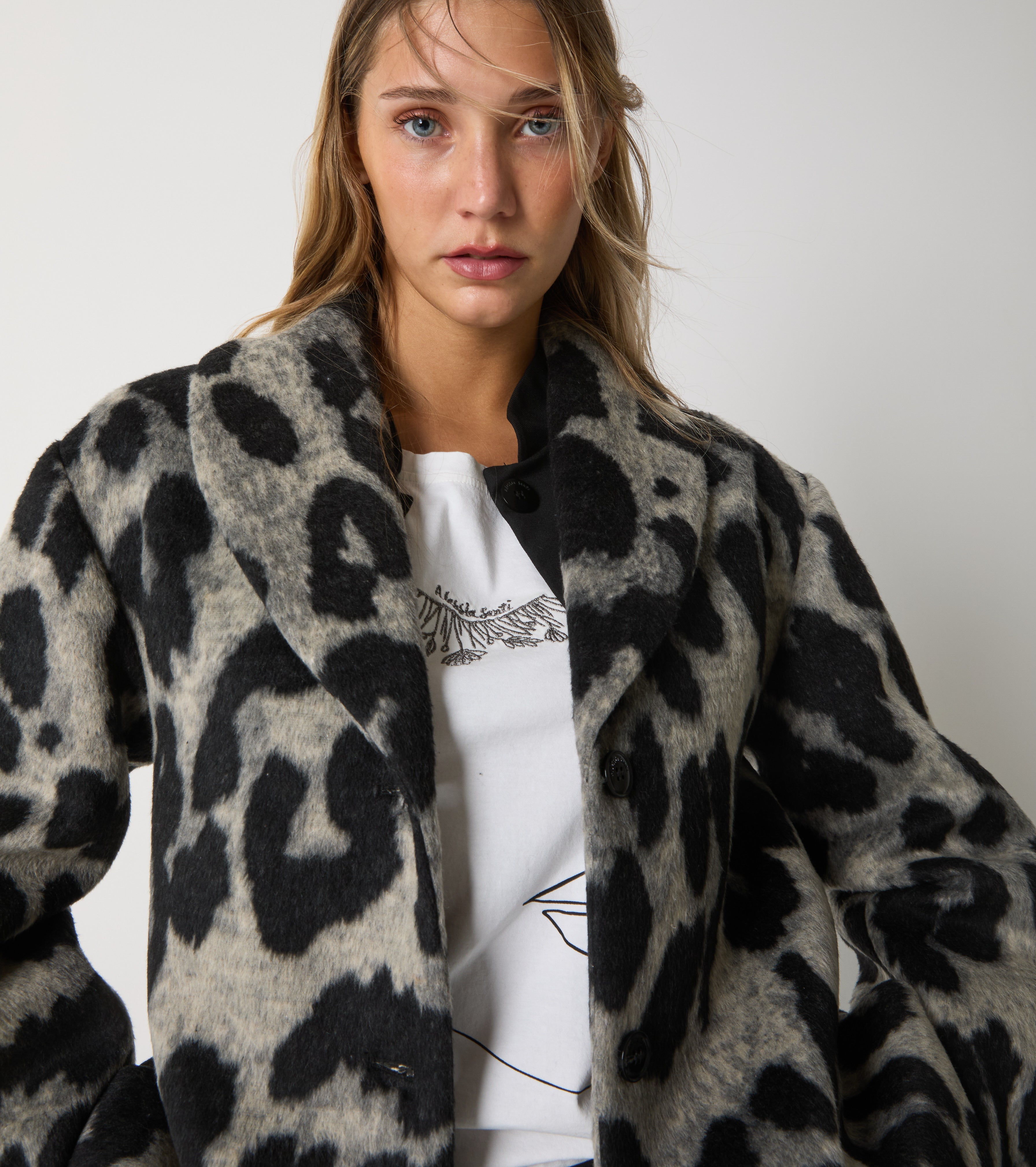 Giacca in panno di lana e cotone animalier