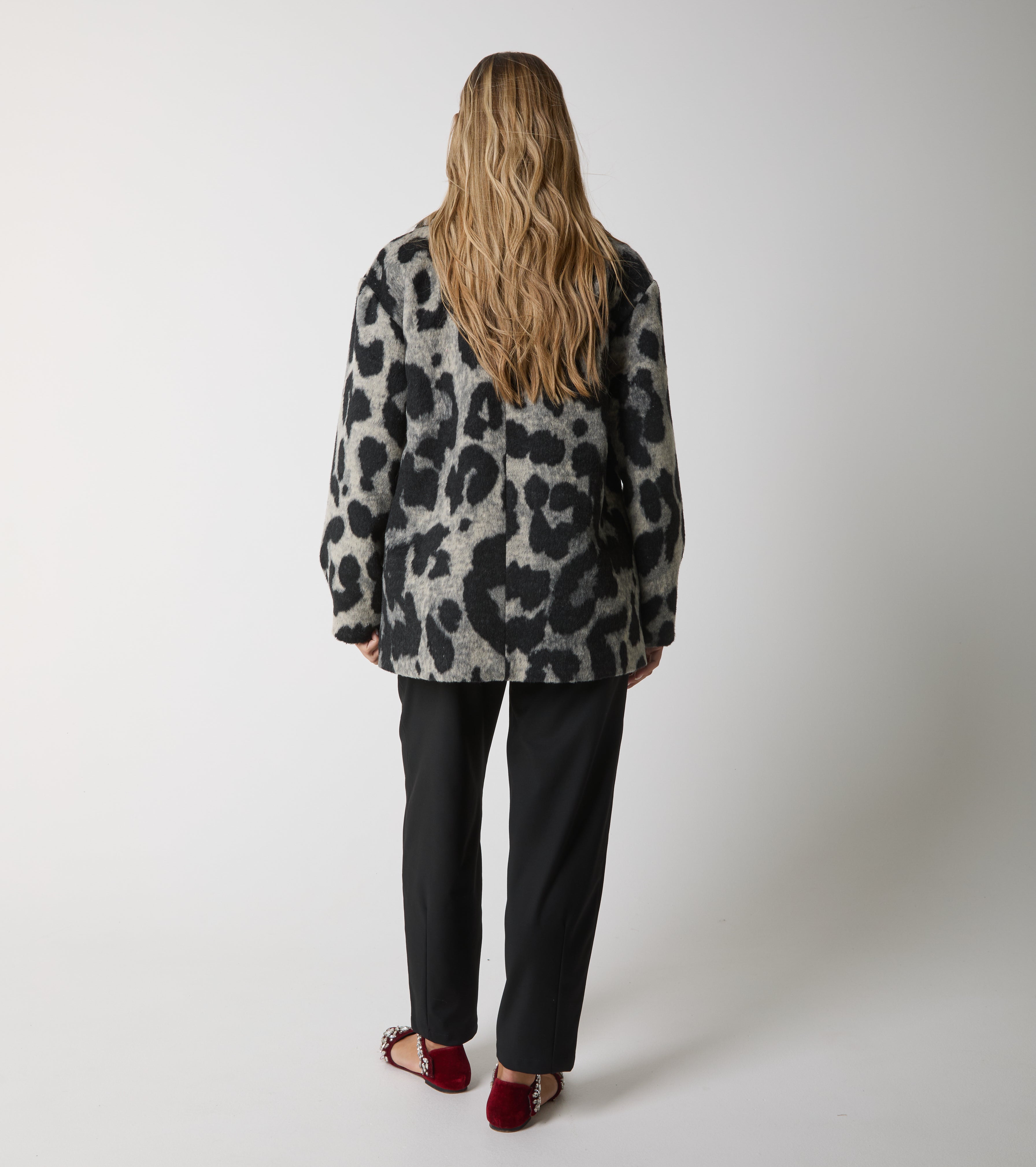 Giacca in panno di lana e cotone animalier