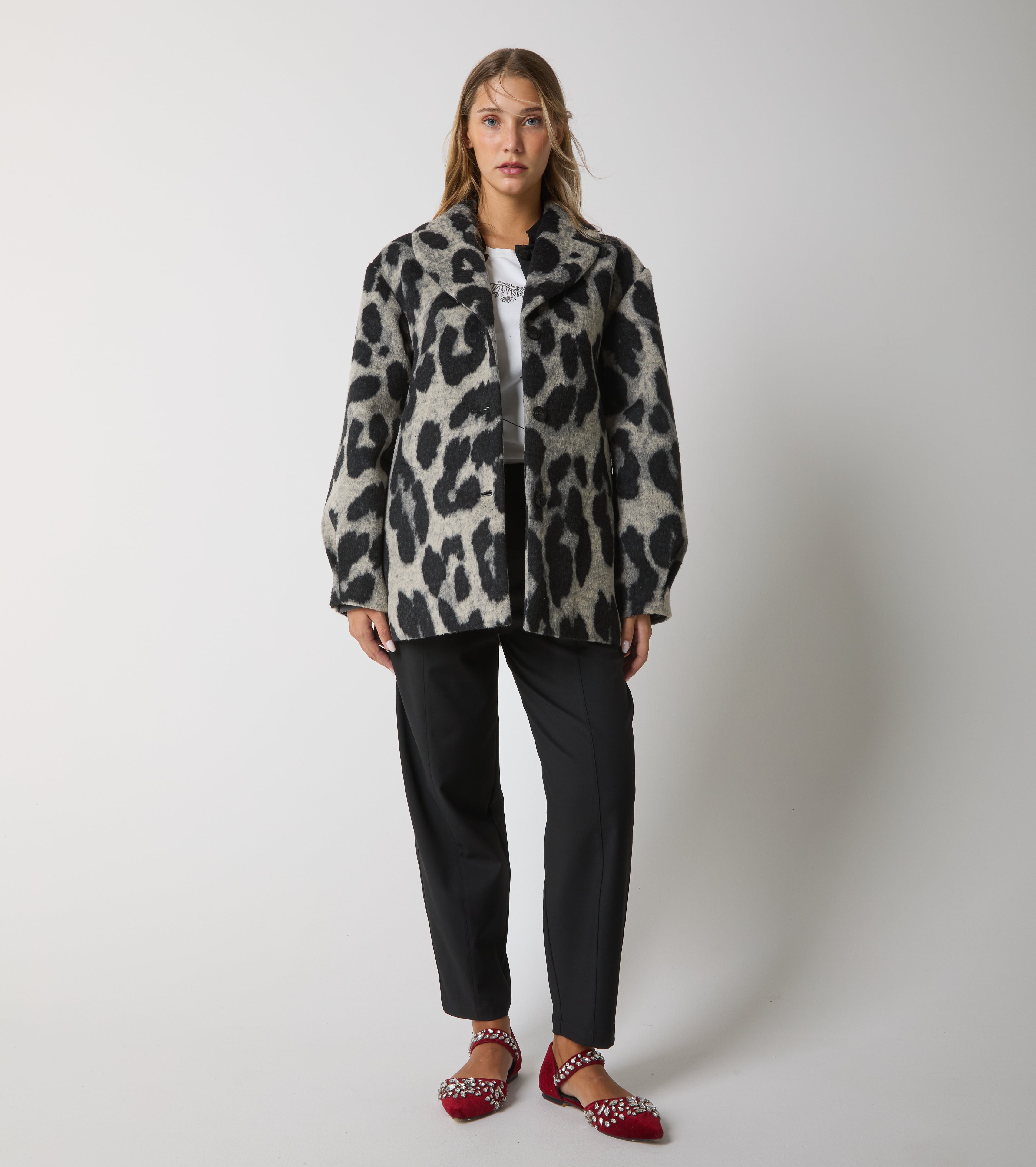 Giacca in panno di lana e cotone animalier