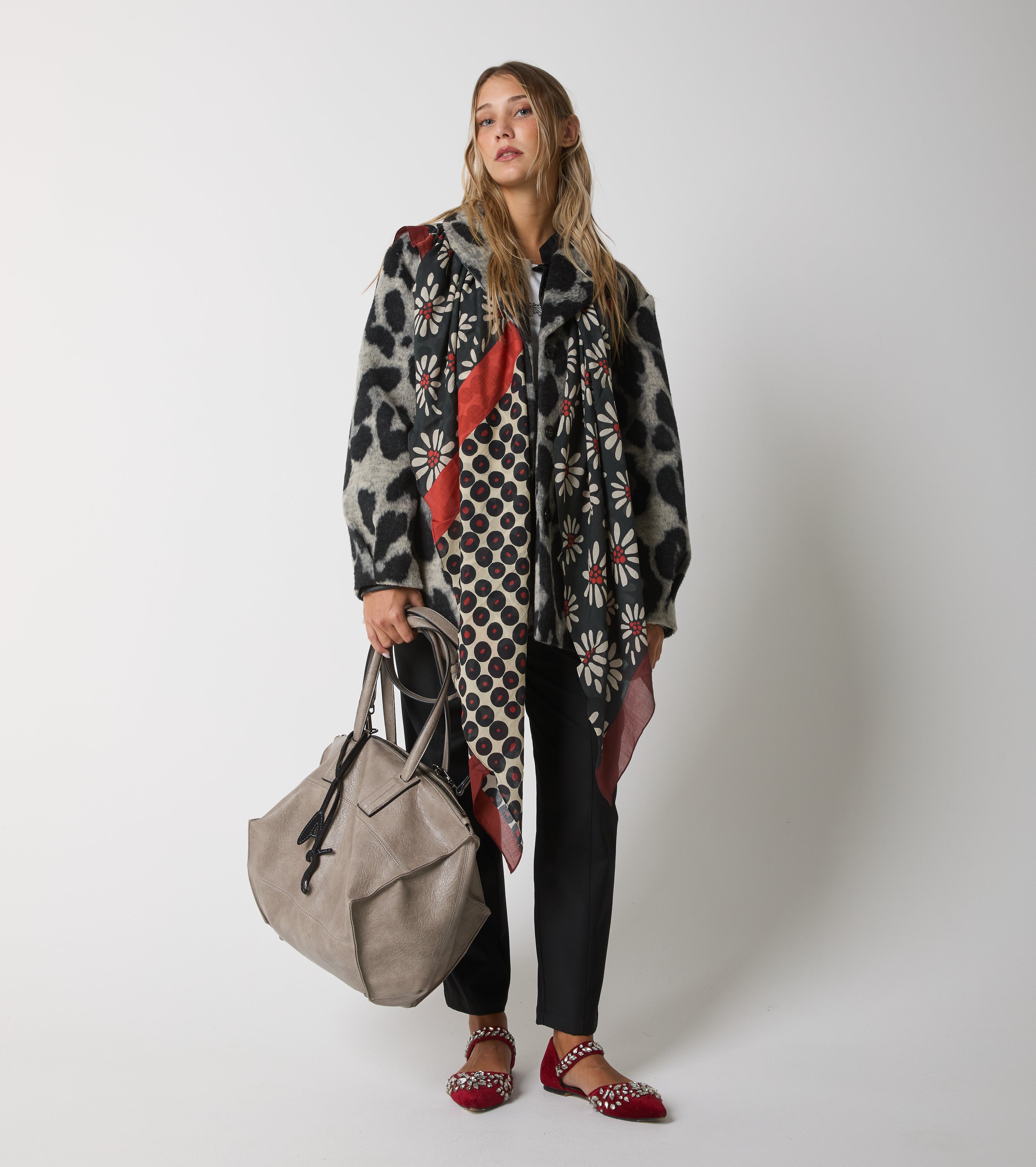 Giacca in panno di lana e cotone animalier