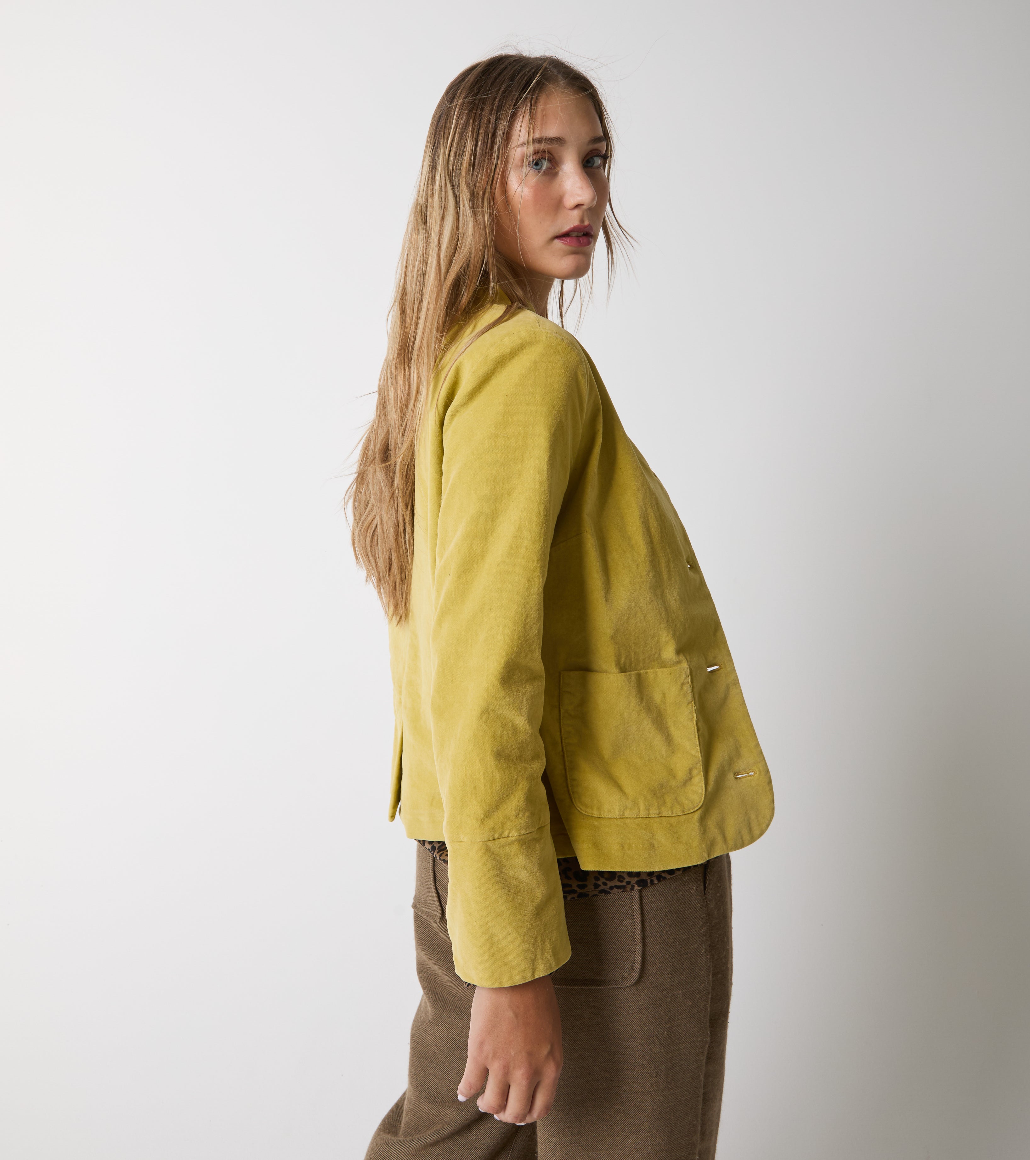 Cropped jacket in cotton velvet