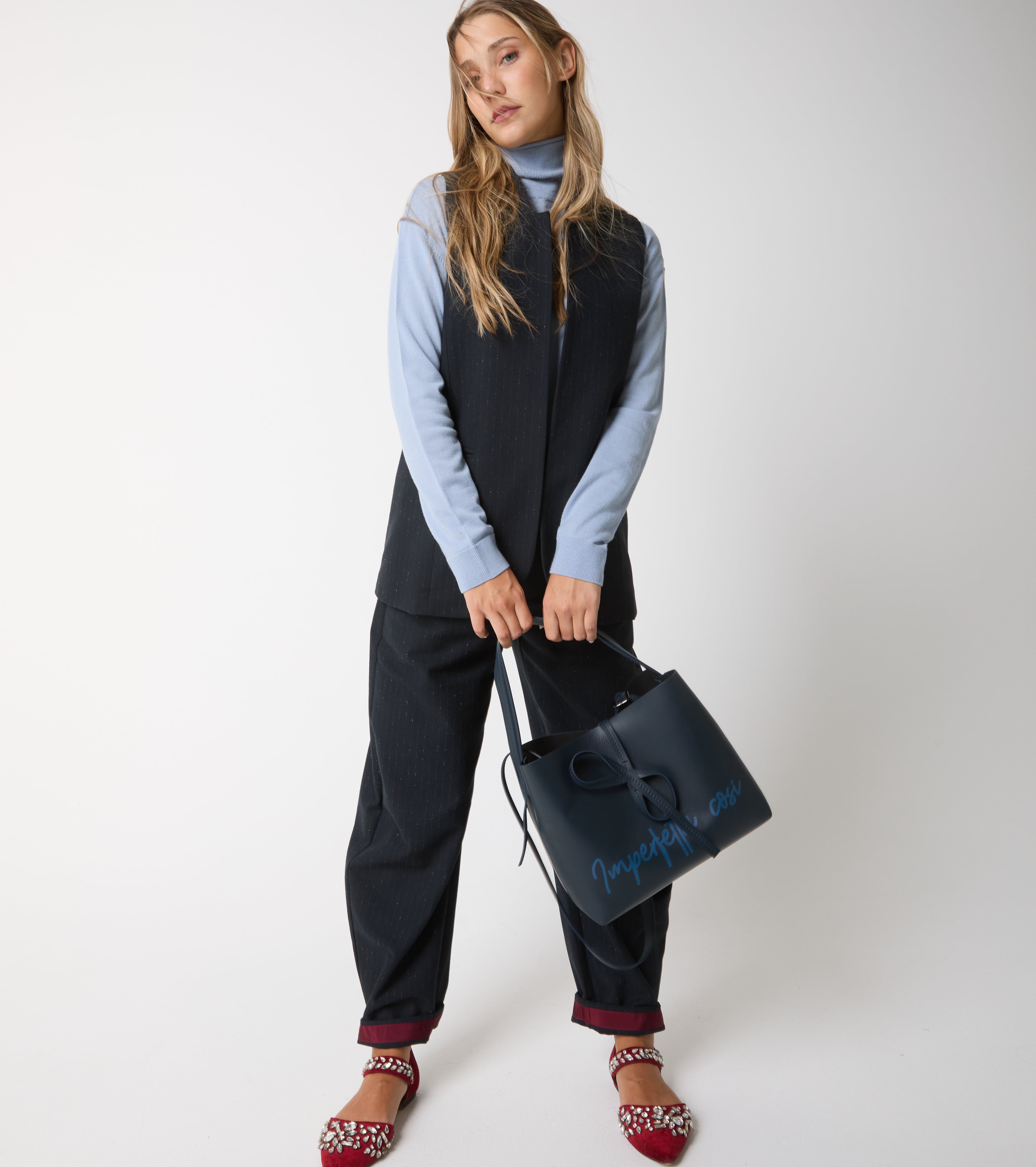 Gilet in lana e cotone gessato